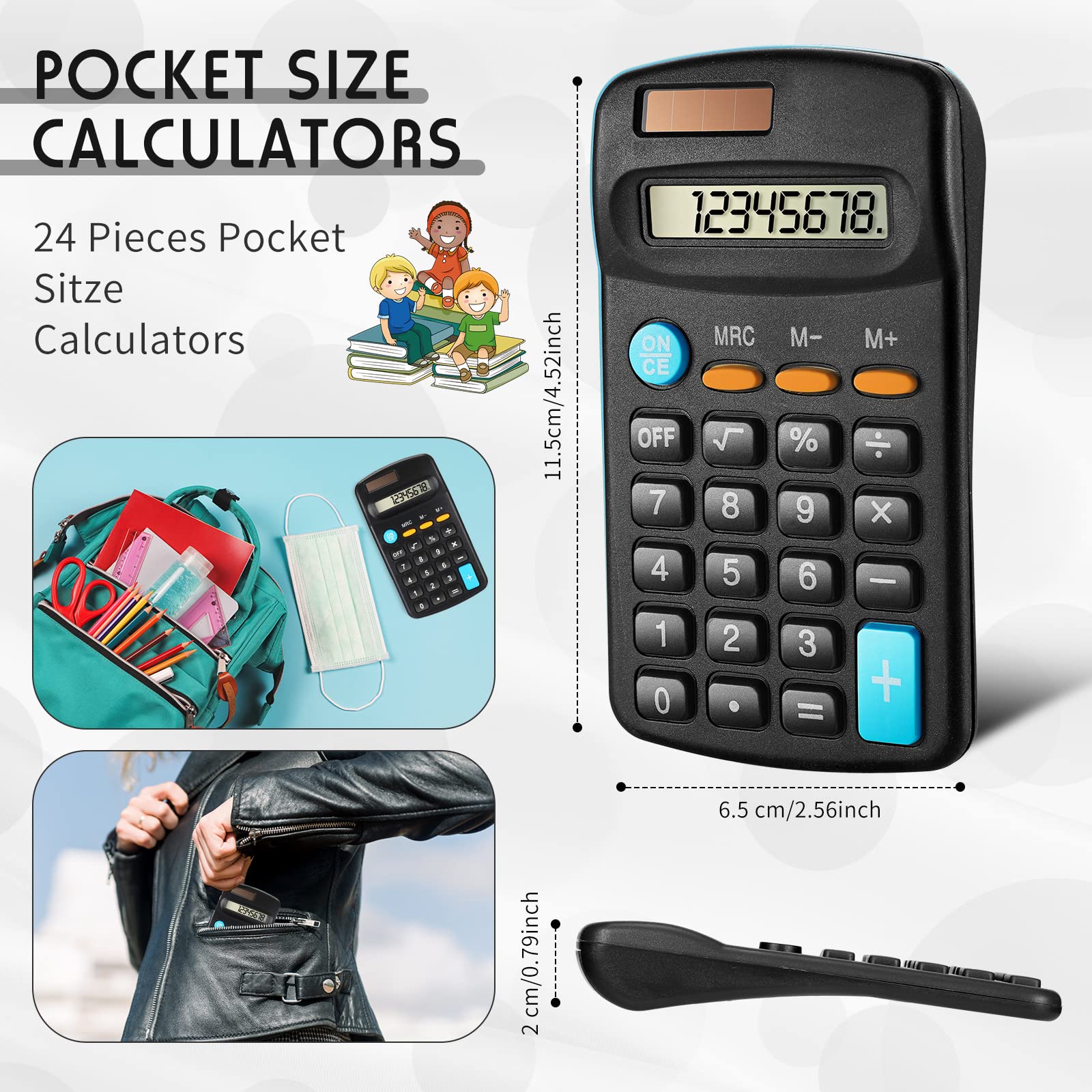 Flutesan 24-Pack Basic Calculators for Students - Small Pocket Size, Dual Power (Solar/Battery), 8-Digit Display - Perfect for School, Home, Office & Travel (Black) | Ideal for Math Class, Homework, Budgeting & Quick Calculations