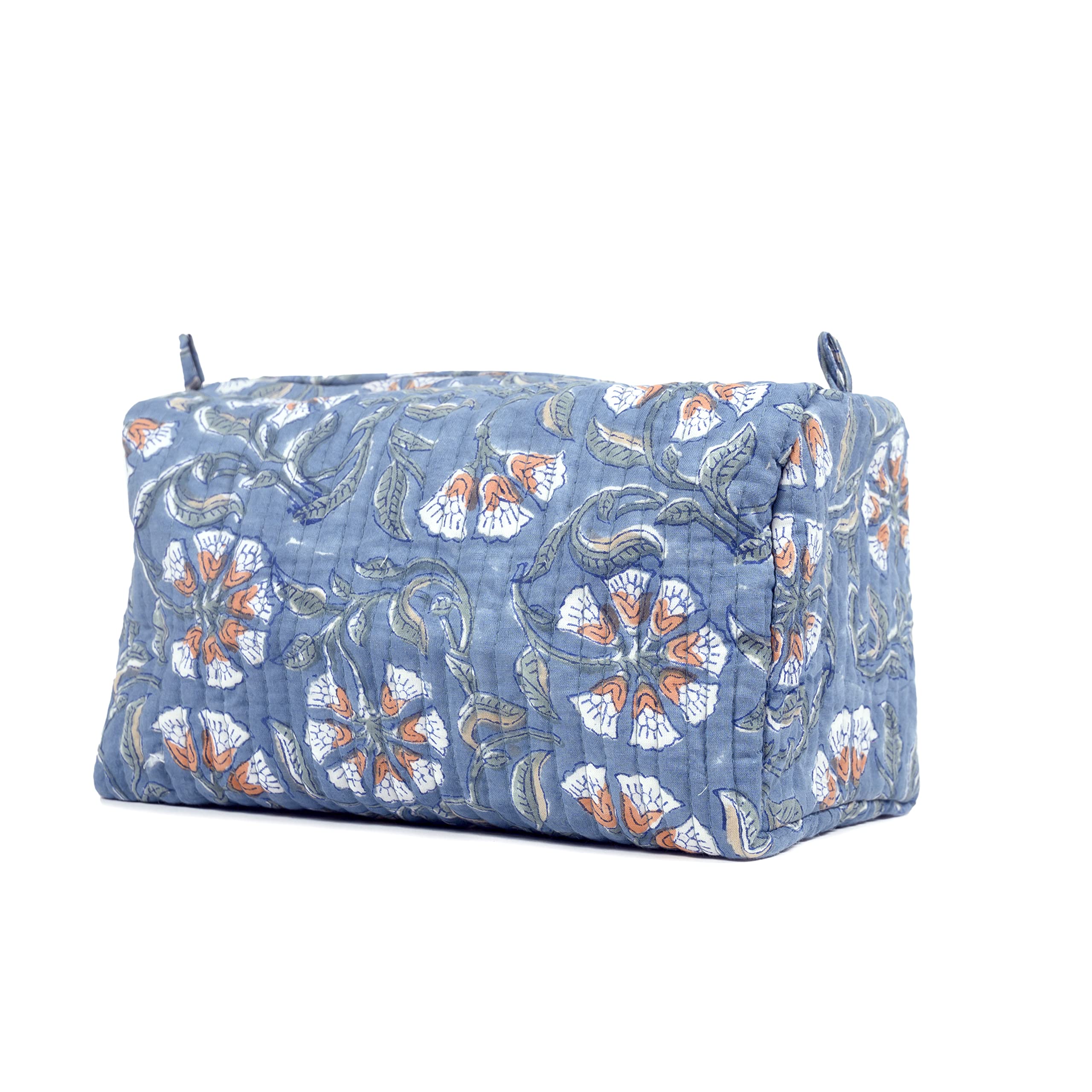 Block N Style Women's Toiletry Bag - Handblock Printed Cosmetic Makeup Organizer Pouch Kit (Blue) | Perfect for Travel, Gym & Daily Essentials Storage