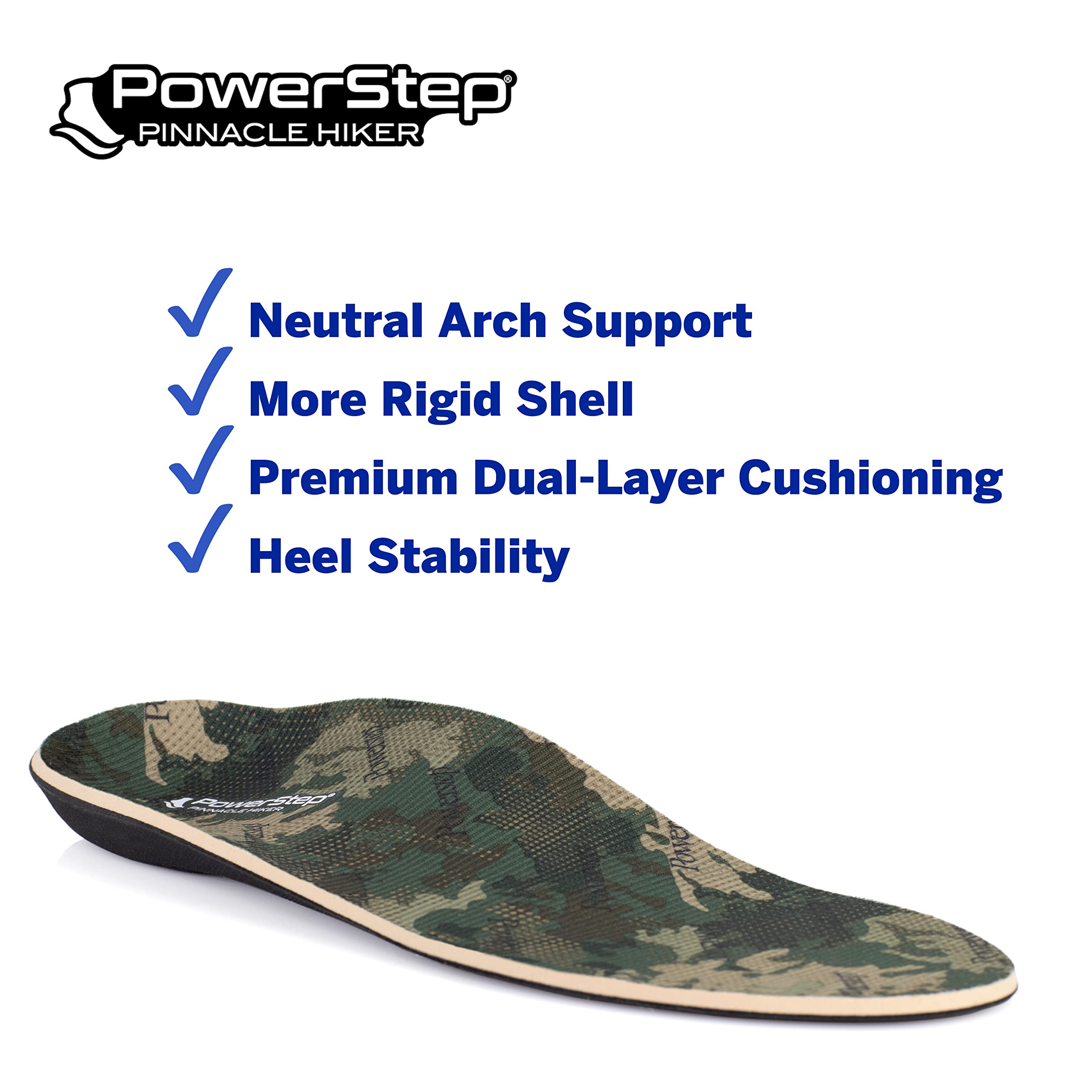 Powerstep Pinnacle Hiker Insoles - Maximum Arch Support Orthotic Inserts for Hiking Boots - Comfortable Shoe Insoles for Men & Women - Perfect for Long Hikes, Backpacking & Outdoor Adventures