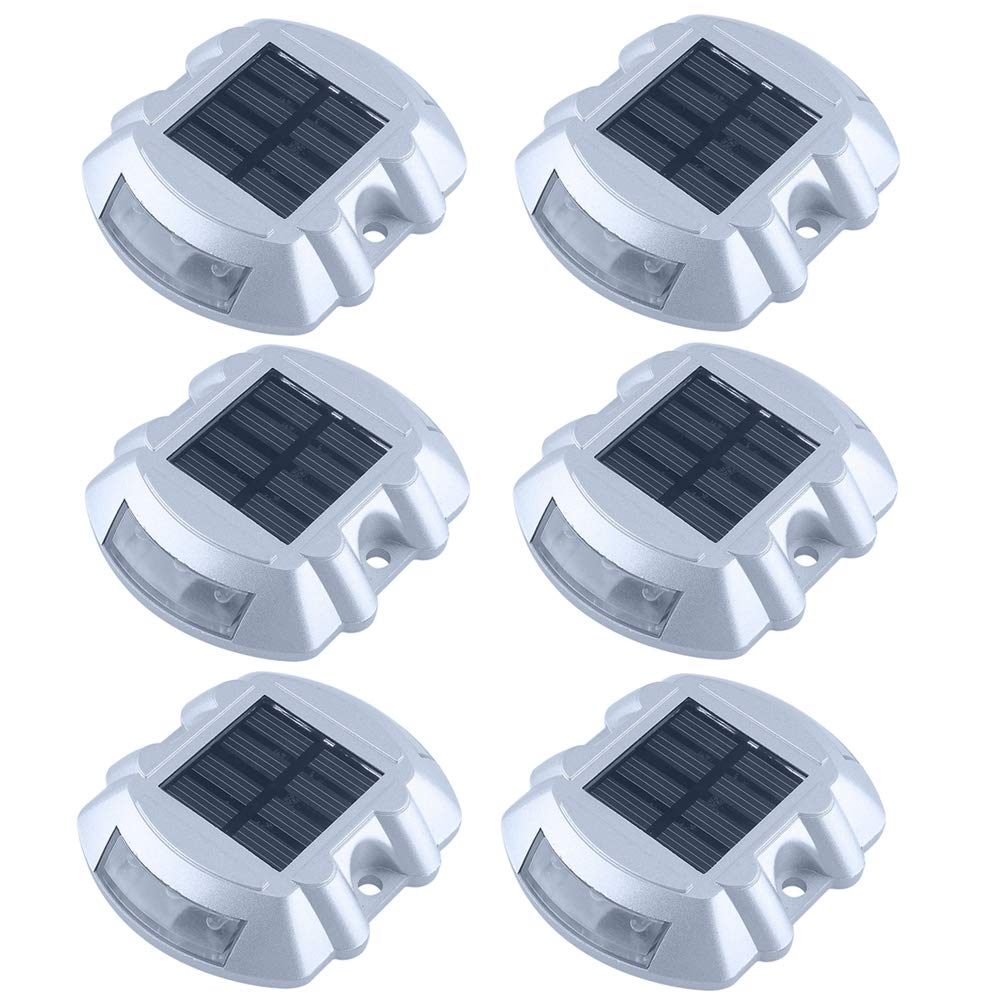 Waterproof Solar Dock Lights 6 Pack - Cast Aluminum Solar Deck Lights with 6 LEDs, Auto On/Off for Driveway, Path, Steps, Pool, Patio & Garden Security (White Light) - Ideal for Outdoor Nighttime Safety & Landscape Lighting