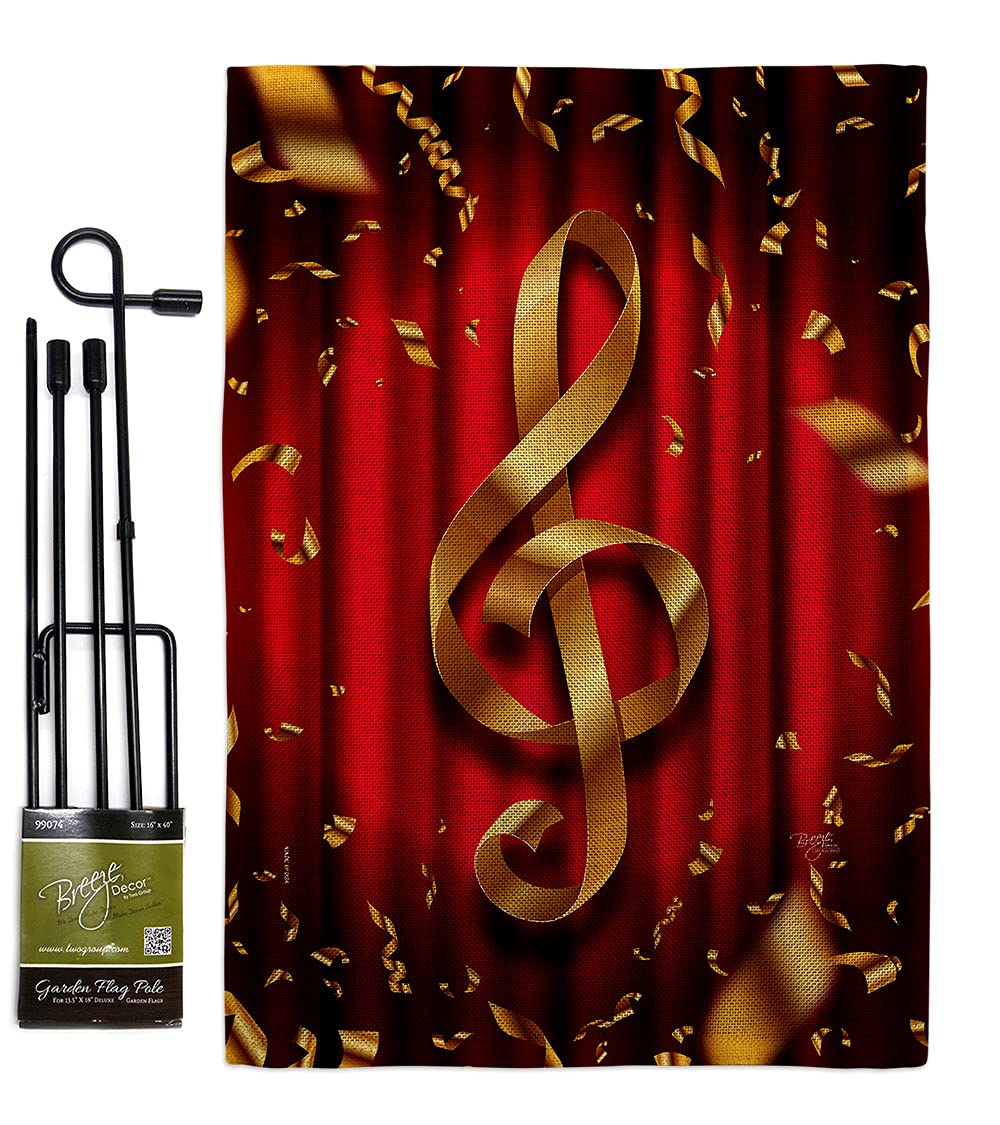 Music Clef Burlap Garden Flag Set with Stand - Perfect for Yard & Home Decor