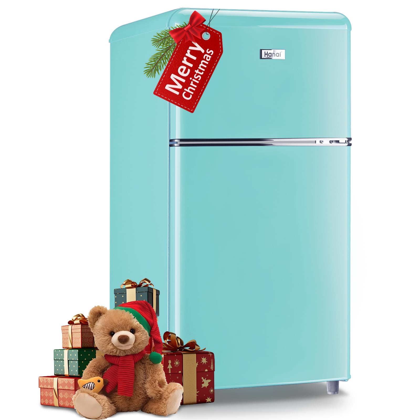 WANAI 3.2 Cu Ft Compact Mini Refrigerator with Freezer - Retro Dual Door Mini Fridge, 7 Adjustable Temperature Settings, Adjustable Glass Shelves - Perfect for Dorm, Office, Bedroom, RV & Small Spaces (Vintage Blue)