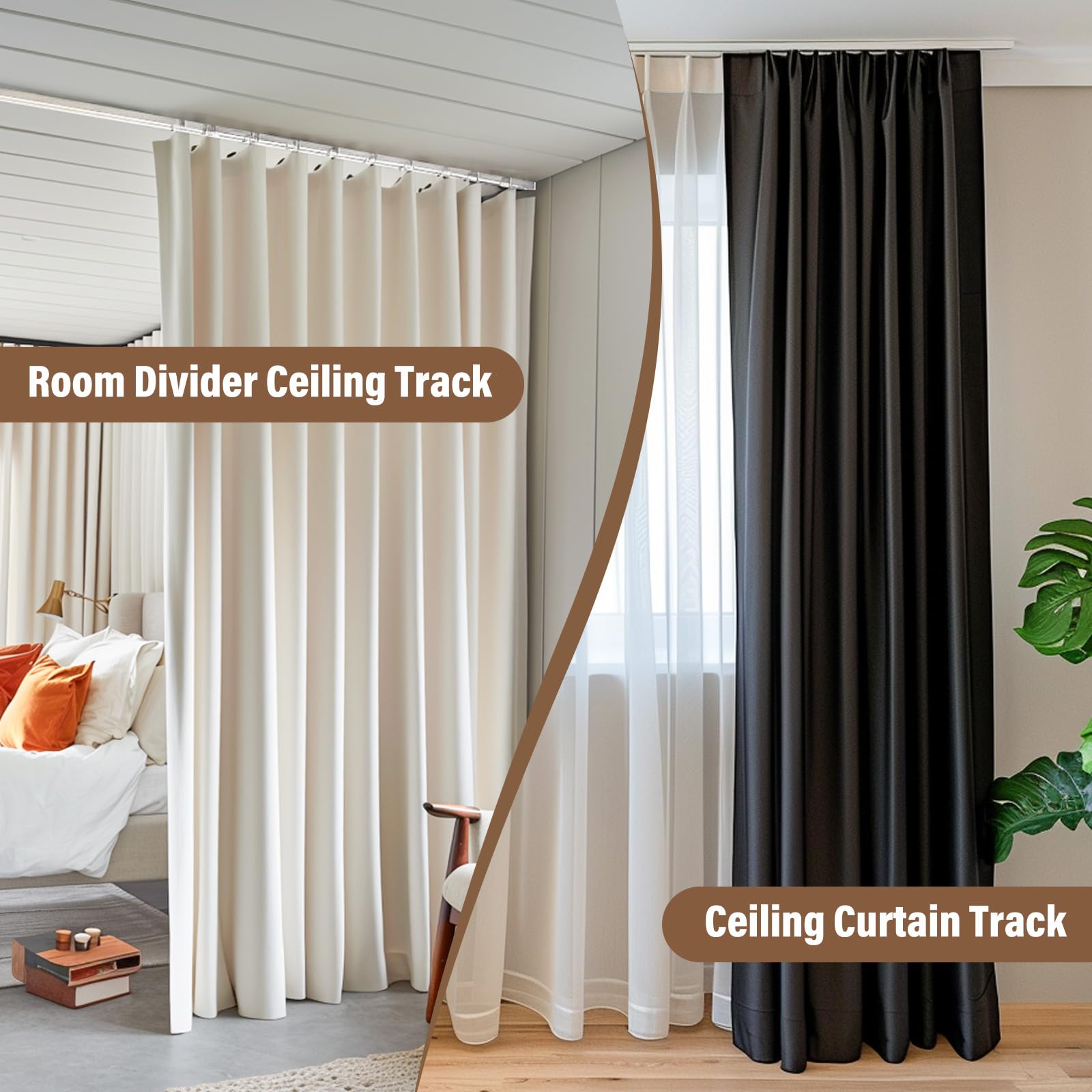 Heavy Duty Ceiling Mount Curtain Track System - White Room Divider & Privacy Partition for RV, Shower, Outdoor Use (3-9ft Adjustable Length) - Perfect for Home, Office, Camping and Commercial Spaces