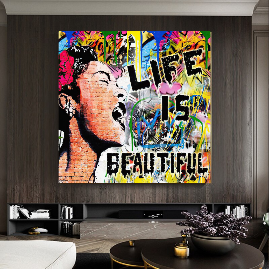 Banksy Life is Beautiful Art Print - Unique Street Art Wall Decor for Home & Office - Perfect Gift for Art Lovers & Urban Culture Enthusiasts