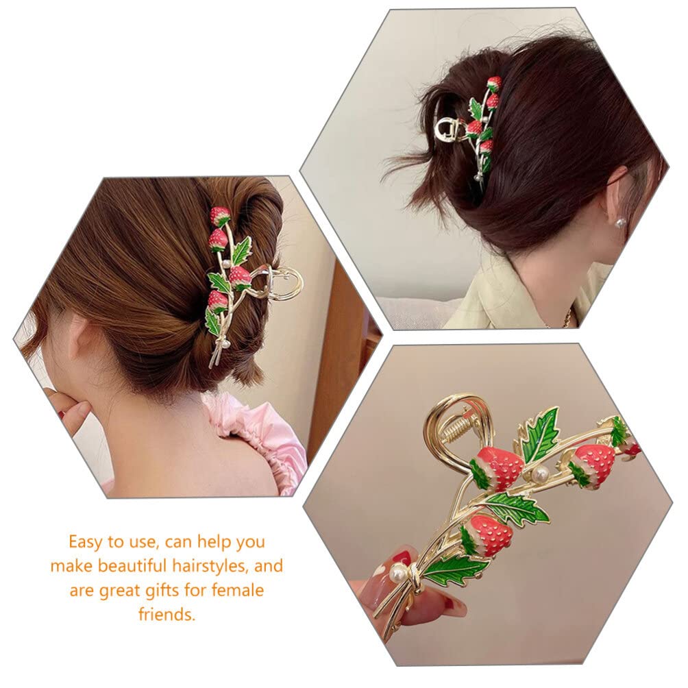 SHERCHPRY 2 Pack Strawberry Hair Clips for Girls - Cute Floral Hair Barrettes, Jaw Clips & Hair Claws - Summer Hair Accessories for Women, Alloy Hair Pins - Perfect for School, Parties & Everyday Fashion