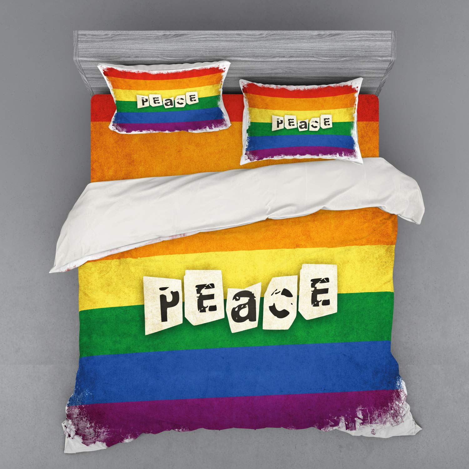 Ambesonne Pride Bedding Set - Vintage Gay Lesbian Flag Print Duvet Cover with Shams & Fitted Sheet, King Size 4-Piece Multicolor Striped Set | Perfect for LGBTQ+ Themed Bedrooms, Pride Month Decor & Unique Home Styling