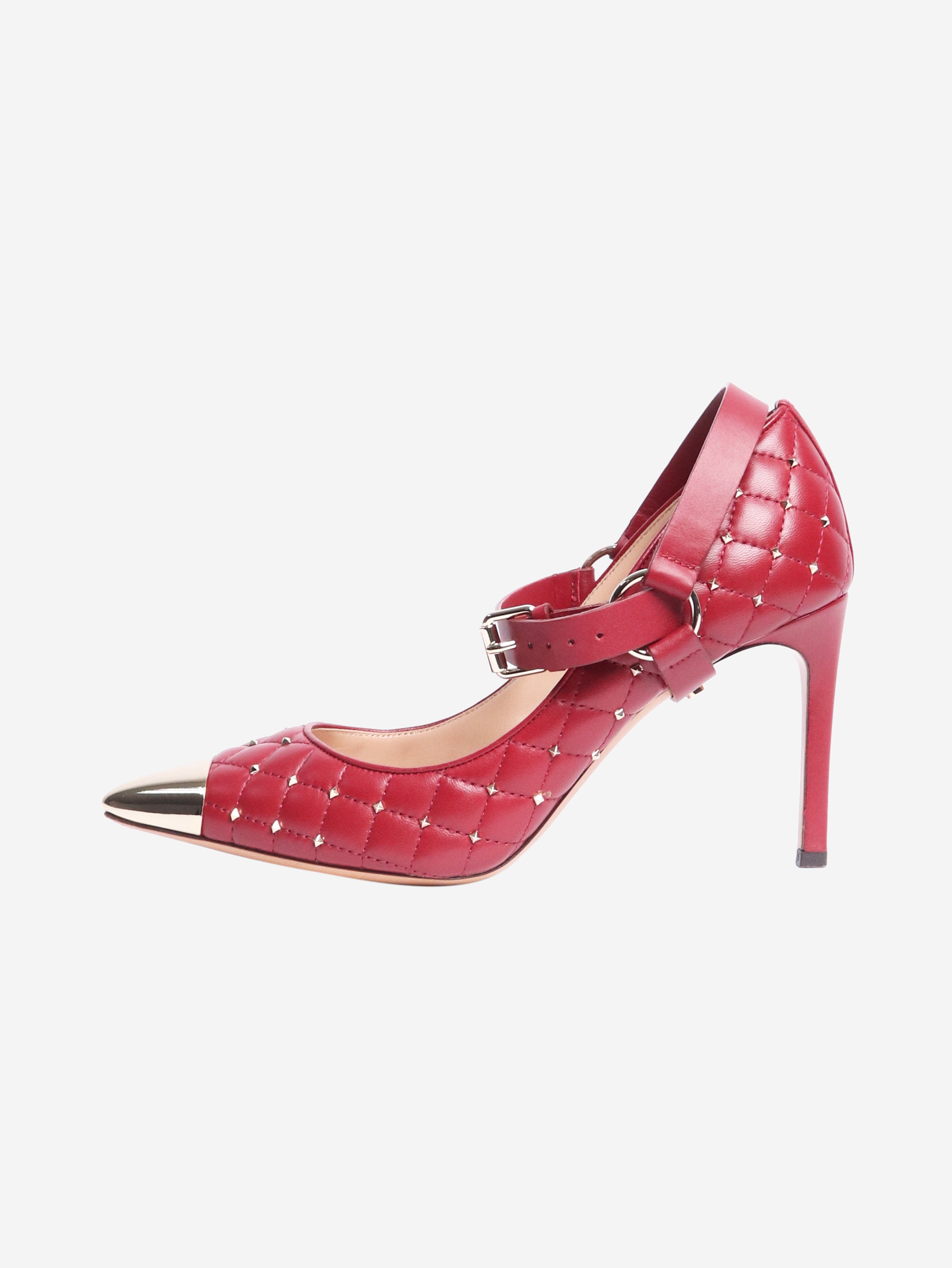 Cherry Red Rockstud Quilted Pumps - Women's Size EU 36.5 (US 6.5) | Luxury Stiletto Heels for Parties, Weddings & Evening Events