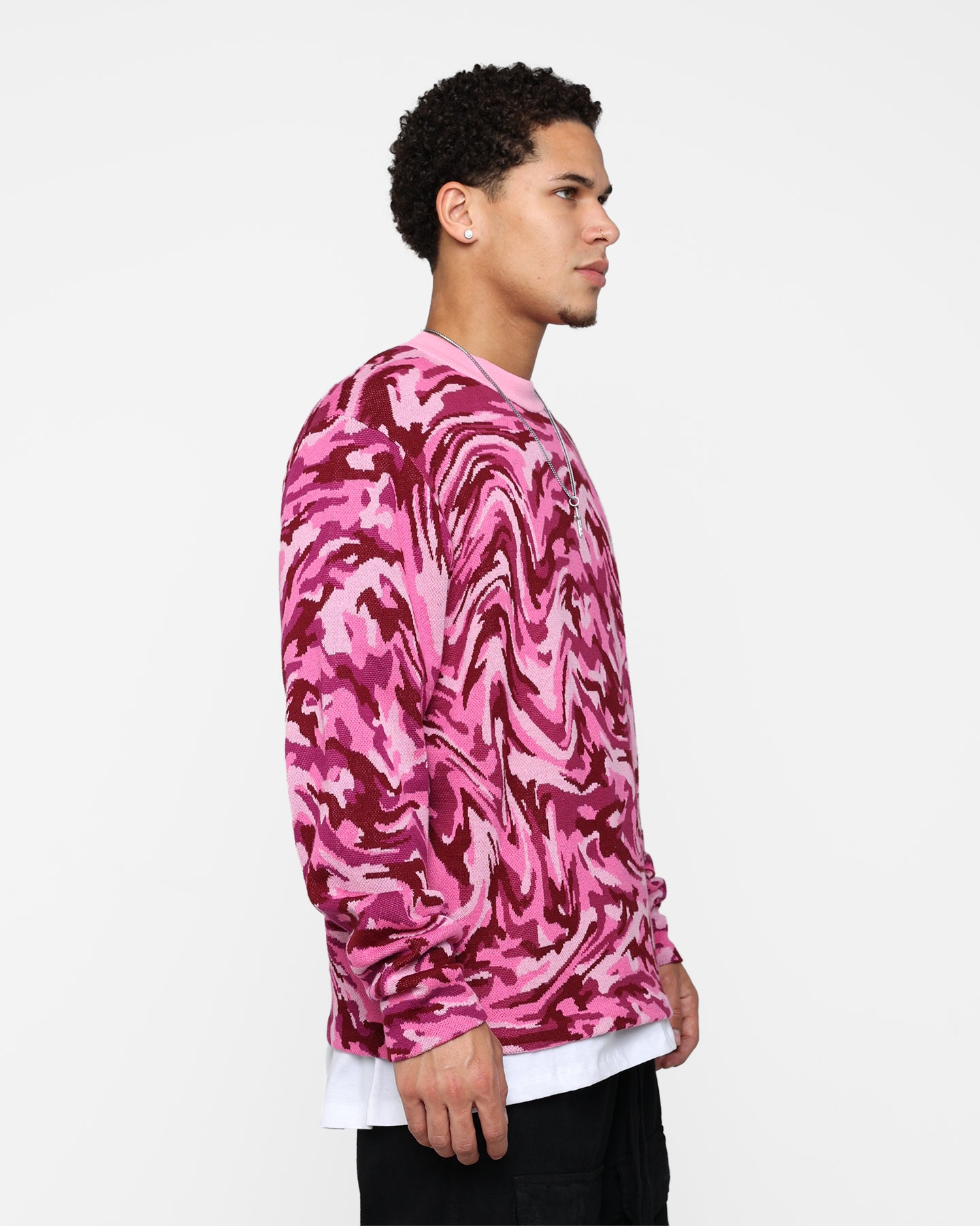 Advisory Board Crystals ABC 123 Warped Camo Crewneck Sweatshirt - Rubellite Pink Color | Streetwear Fashion & Casual Everyday Wear