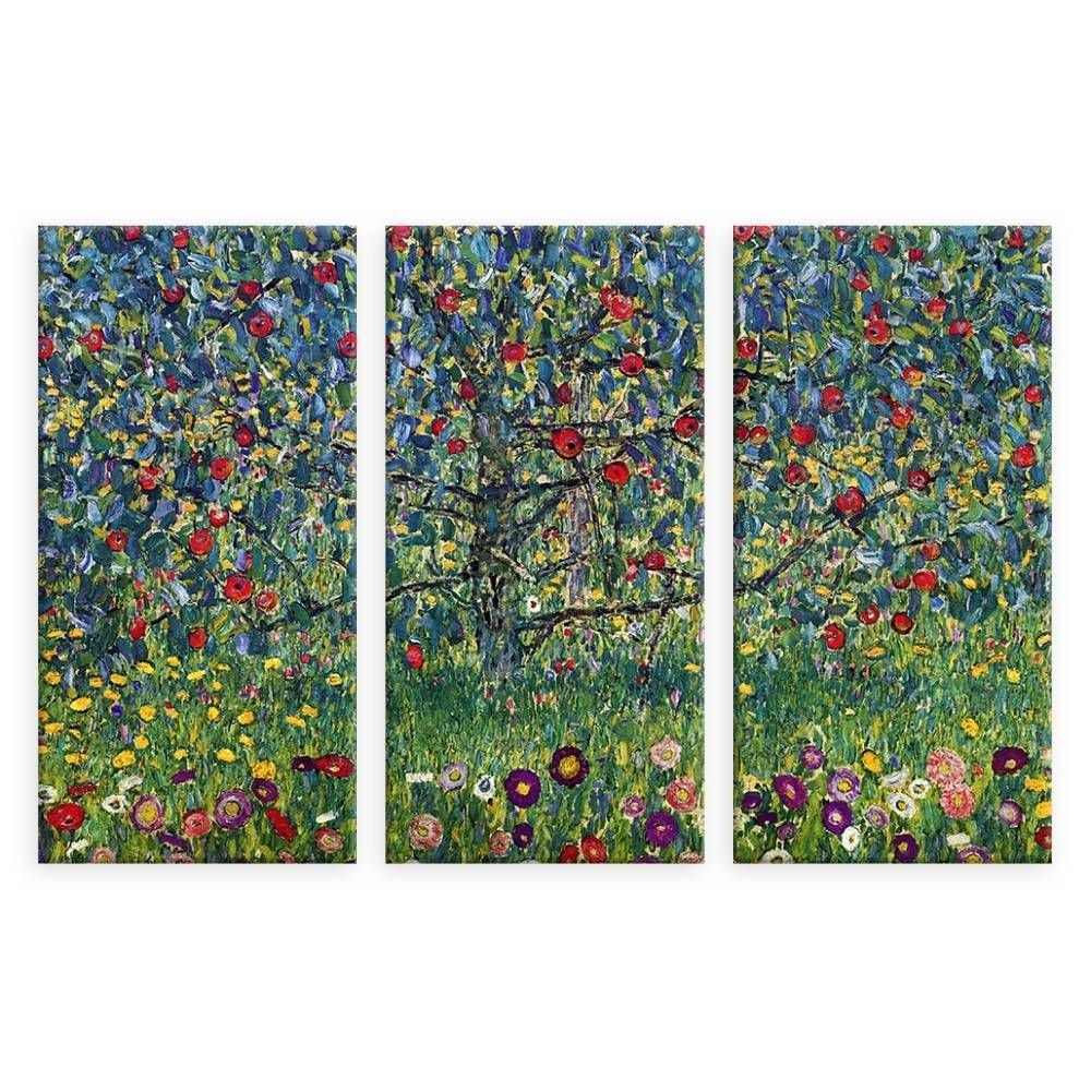 Gustav Klimt Apple Tree 3-Panel Canvas Wall Art Print | 42x28 Inch (107x71cm) Fine Art Photo Paper Poster | Modern Home Decor for Living Room, Bedroom & Nursery | Oil Painting Reproduction for Wall Decor