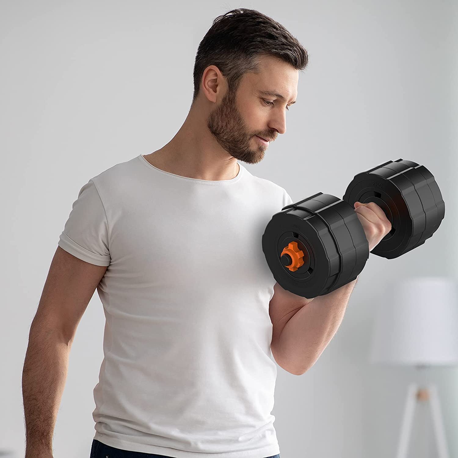 86 lbs BOSWELL 3-in-1 Adjustable Dumbbell & Barbell Set with Non-Slip Neoprene Grip - Home Gym Workout Equipment for Men & Women - Strength Training, Weight Lifting & Fitness Exercises for Home, Office or Garage Gym