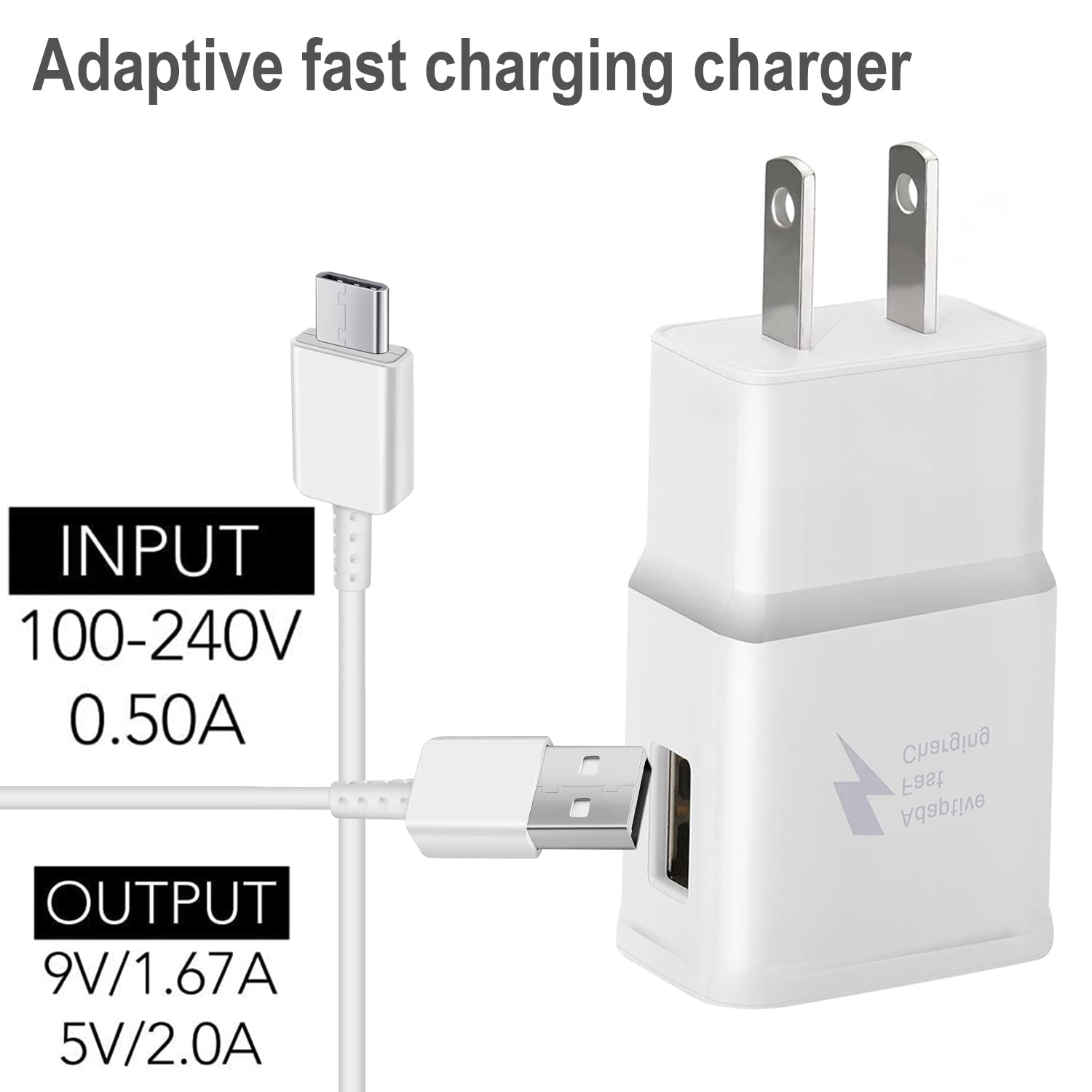 Fast Charging USB C Charger (2 Pack) - 18W PD Quick Charge Adapter with Type C Cable for Samsung Galaxy S21/S20/S10/S9/S8, Note 10/9/8/7, A Series & Tablets - Perfect for Home, Office & Travel Charging