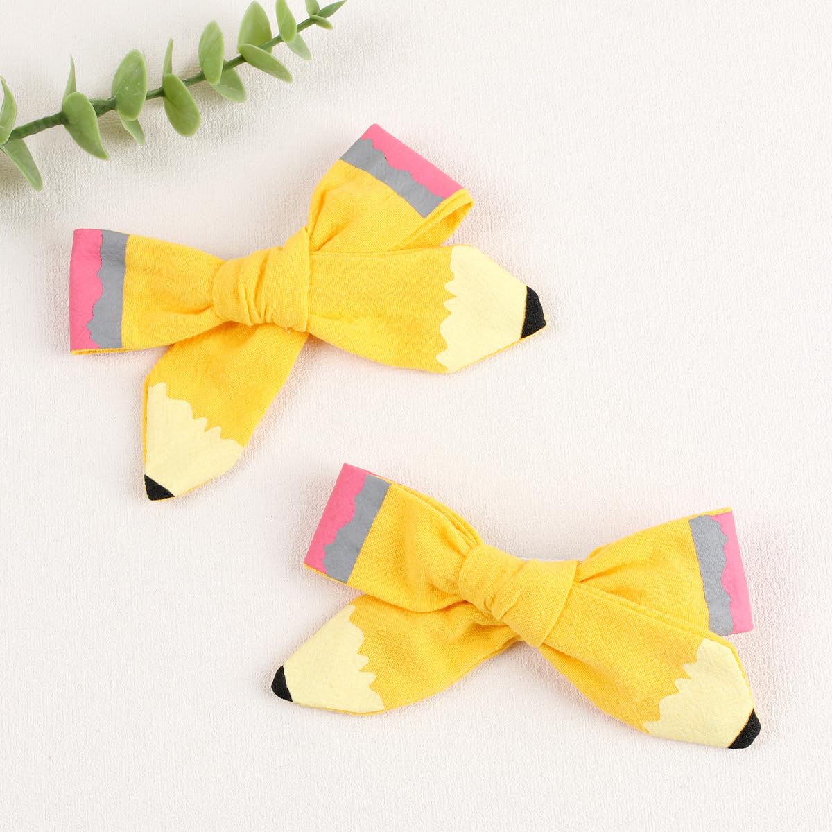 Hand Painted Yellow Pencil Hair Bows Clips for Girls - Cute School Hair Accessories for Kindergarten, 1st 2nd 3rd 4th 5th Grade Students - Perfect for First Day of School, Class Photos & Special Occasions