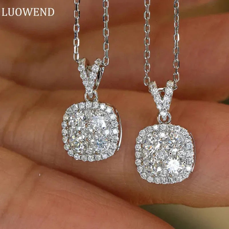 18K White Gold Diamond Pendant Necklace for Women - Luxury Square Design with Real Natural Diamonds - Perfect for Weddings, Anniversaries & Special Occasions