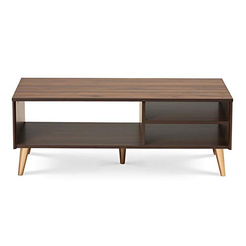 BOWERY HILL Walnut Brown and Gold Finished Wood Coffee Table - Modern Living Room Centerpiece for Home Decor & Entertainment