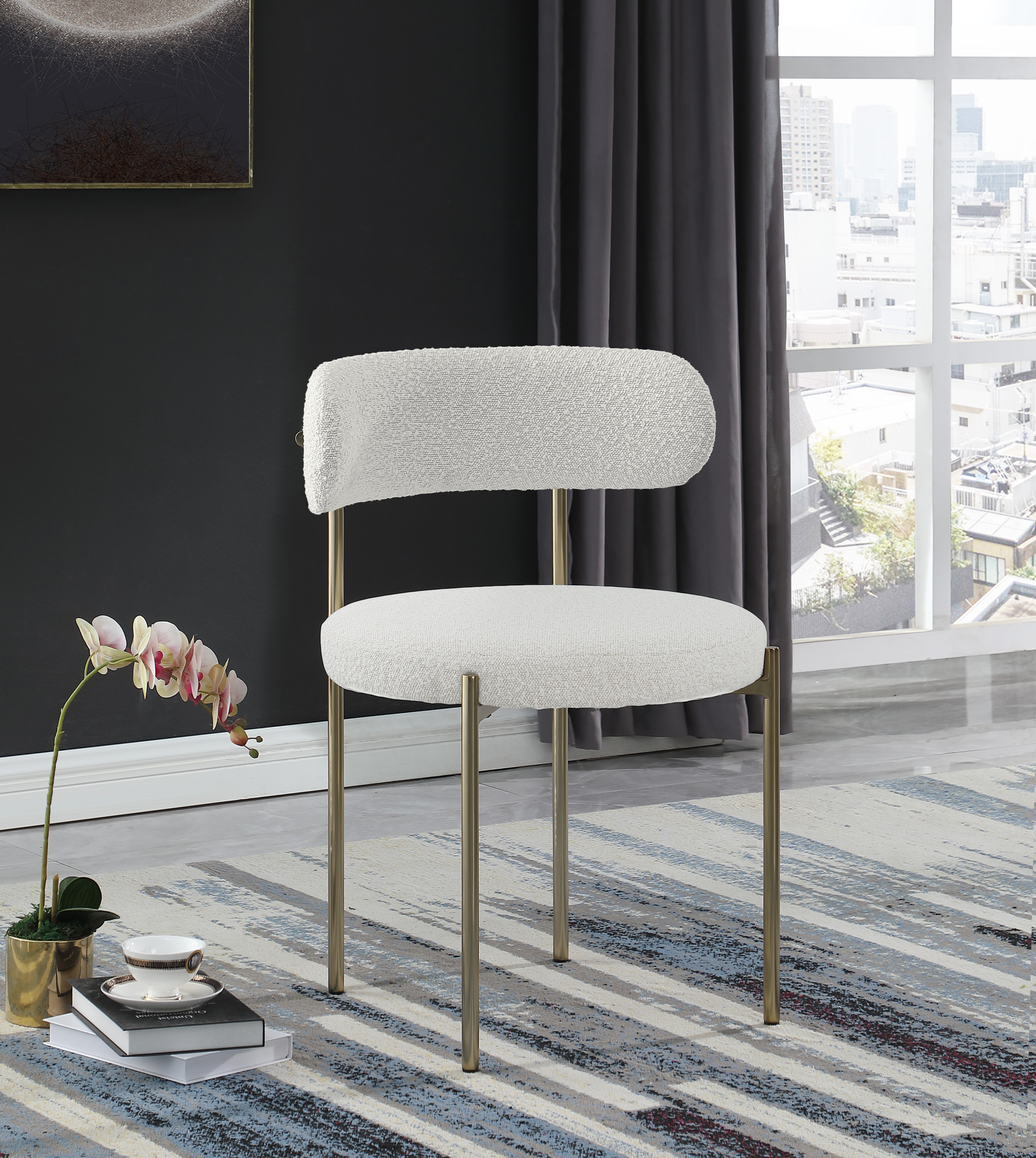 Luxury Boucle Fabric Dining Chair - Modern Upholstered Accent Chair for Kitchen, Dining Room & Office - Soft & Comfortable Mid Century Design - Perfect for Home Decor & Entertaining