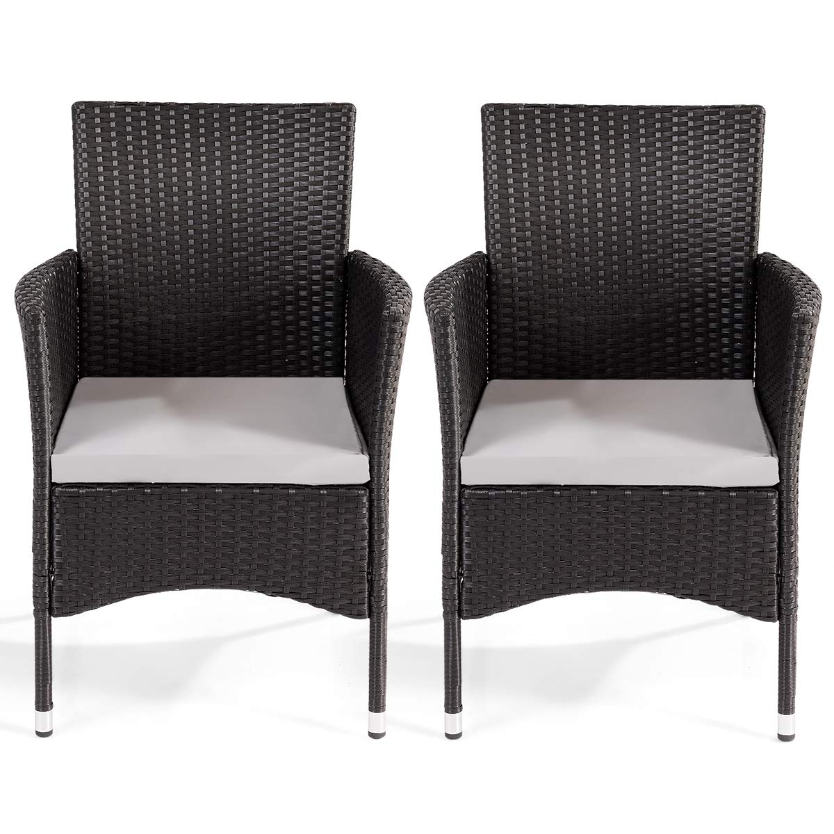 2PCS Modern Patio Rattan Chairs Set with Removable Cushions - Outdoor Wicker Armchairs for Garden, Balcony, Poolside - Durable Black Rattan Furniture for Relaxing & Entertaining