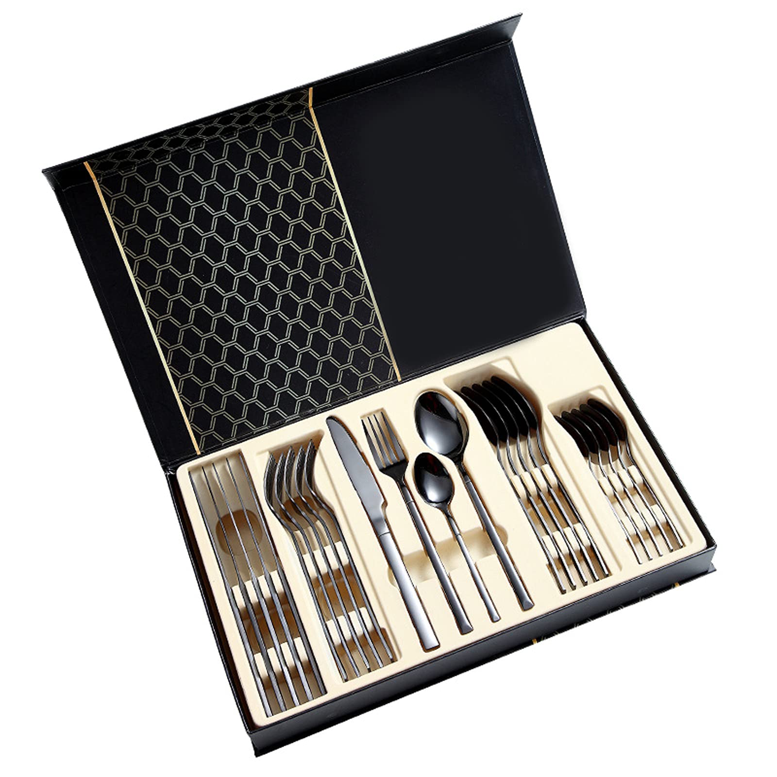 AIWKR 24-Piece Cutlery Set - Portable Stainless Steel Silverware with Travel Case, Hand Washable Reusable Dinnerware for Camping, Picnics, Travel & Home Use