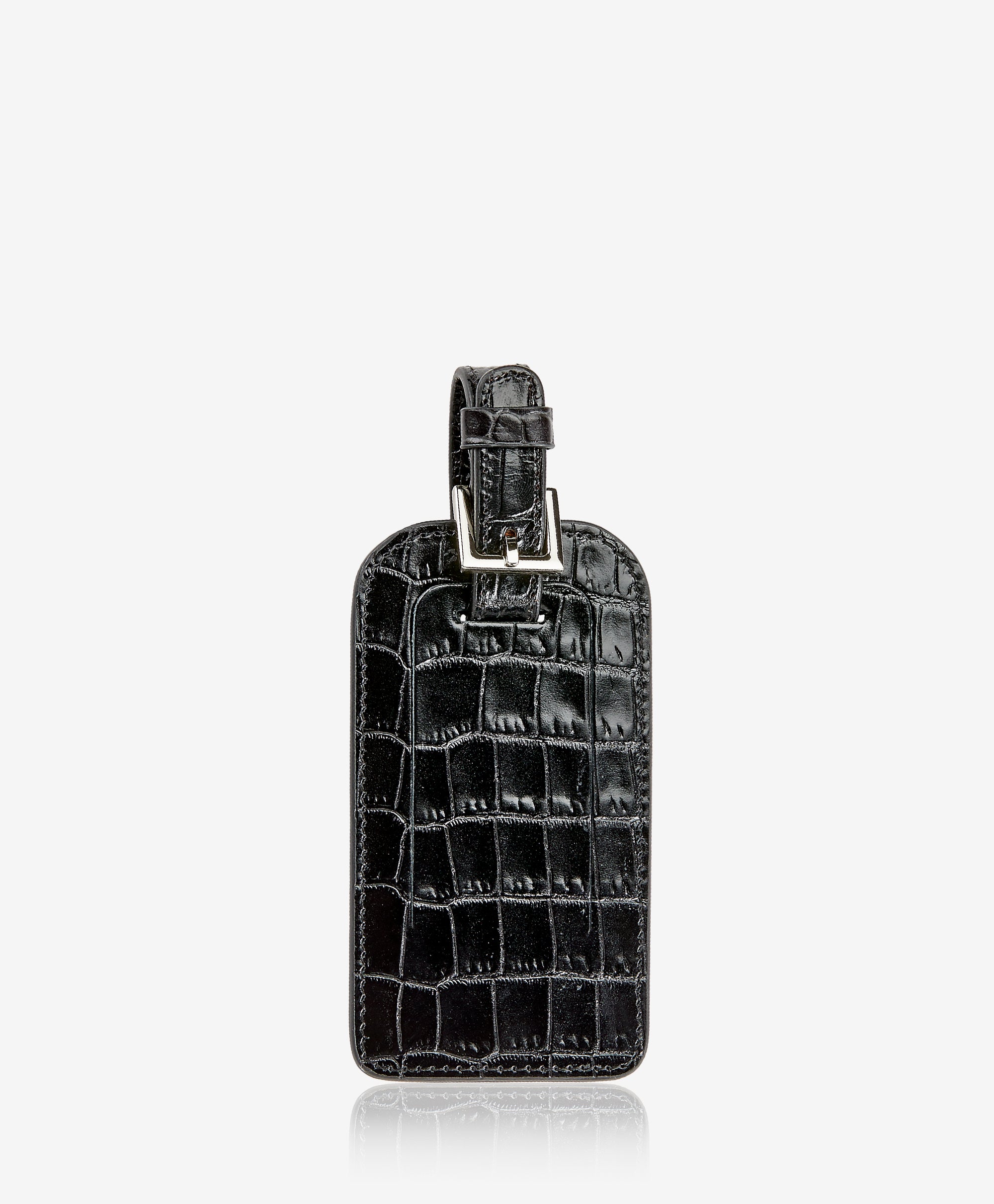 Premium Black Crocodile Embossed Leather Luggage Tag - Durable Travel Bag Tag with ID Window for Suitcases, Backpacks & Carry-Ons (Perfect for Business Trips, Vacations & Airport Travel)