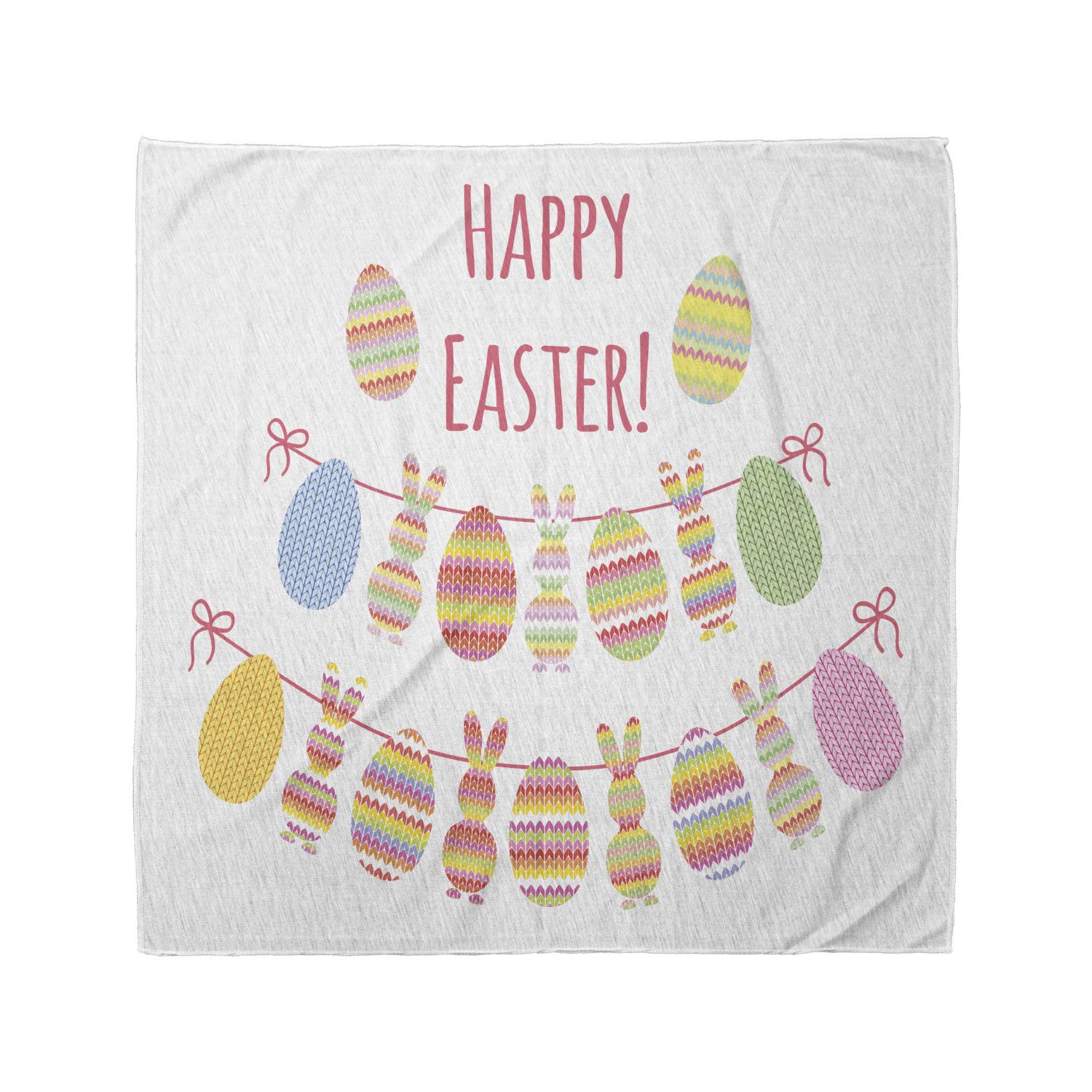 Ambesonne Easter Bunny Bandana - Happy Rabbit Bunting Scarf for Men & Women - Unisex Head & Neck Tie for Easter Celebrations, Spring Festivals & Pet Costume Accessories