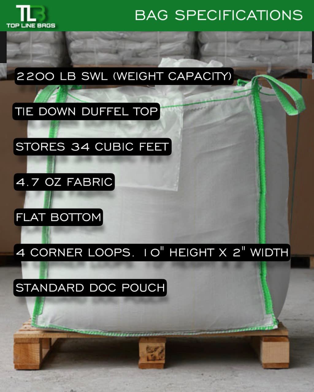 50 Pack Bulk FIBC Bags 35x35x40 Inches - 2200 lb Capacity Heavy Duty Woven Polypropylene Bags with 4 Lifting Loops - Perfect for Industrial Storage, Agriculture, Construction & Bulk Material Handling