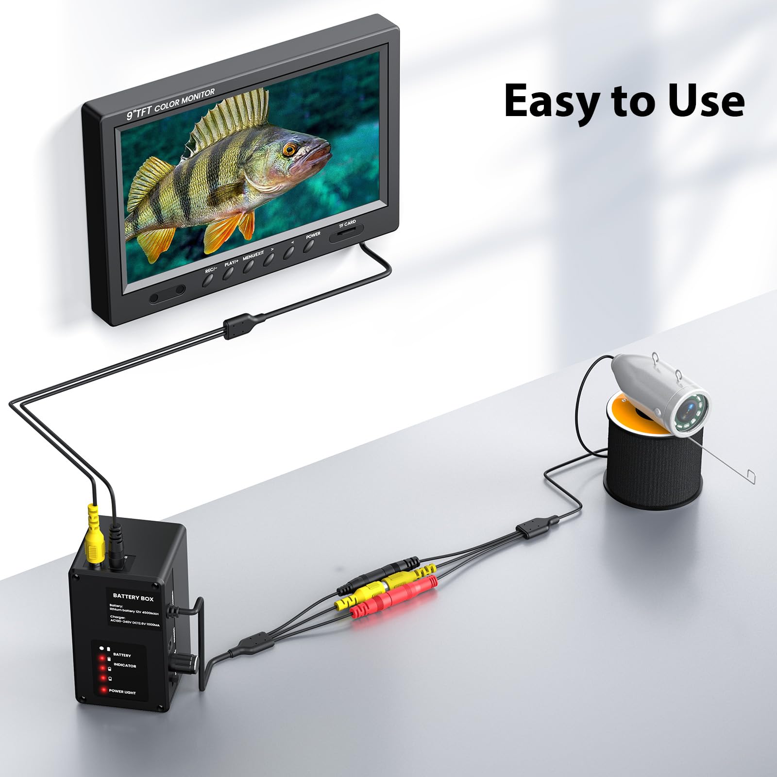 Eyoyo 9 Inch LCD Underwater Fishing Camera with 1000TVL, 15m Cable & 12 IR Lights - Portable Fish Finder for Ice, Lake, Boat Fishing - Ideal for Night Fishing, Scuba Diving & Underwater Exploration