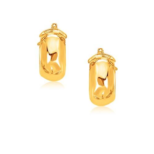 14K Yellow Gold Wide Small Hoop Earrings with Snap Lock Closure - Elegant Everyday Jewelry for Women, Perfect for Work, Date Night & Special Occasions