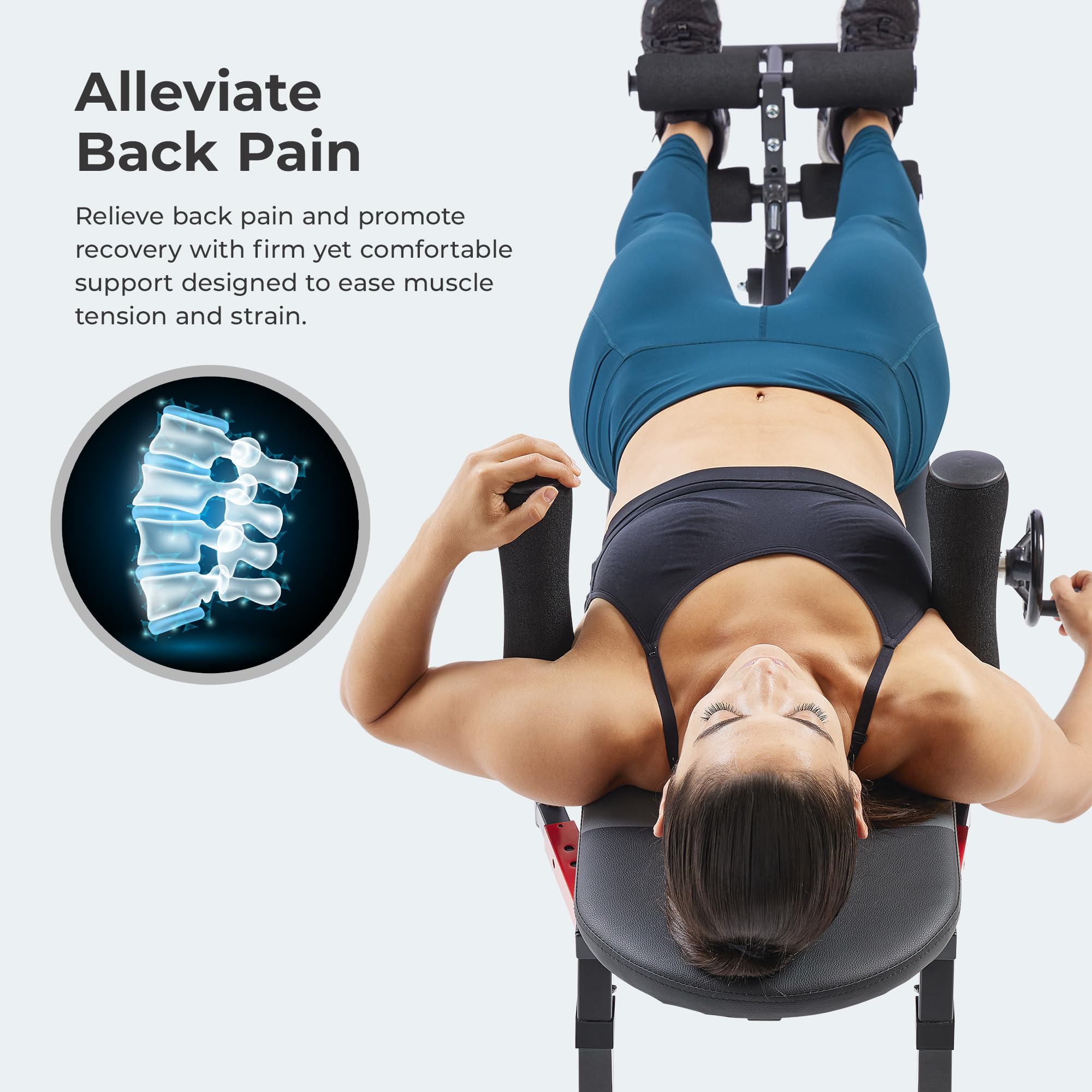 Sunny Health & Fitness Full Body Inversion Table - Lumbar Stretching & Back Pain Relief Machine for Spinal Decompression, Posture Correction, Flexibility Training & Rehab Therapy - Perfect for Home Gym, Physical Therapy & Chiropractic Care