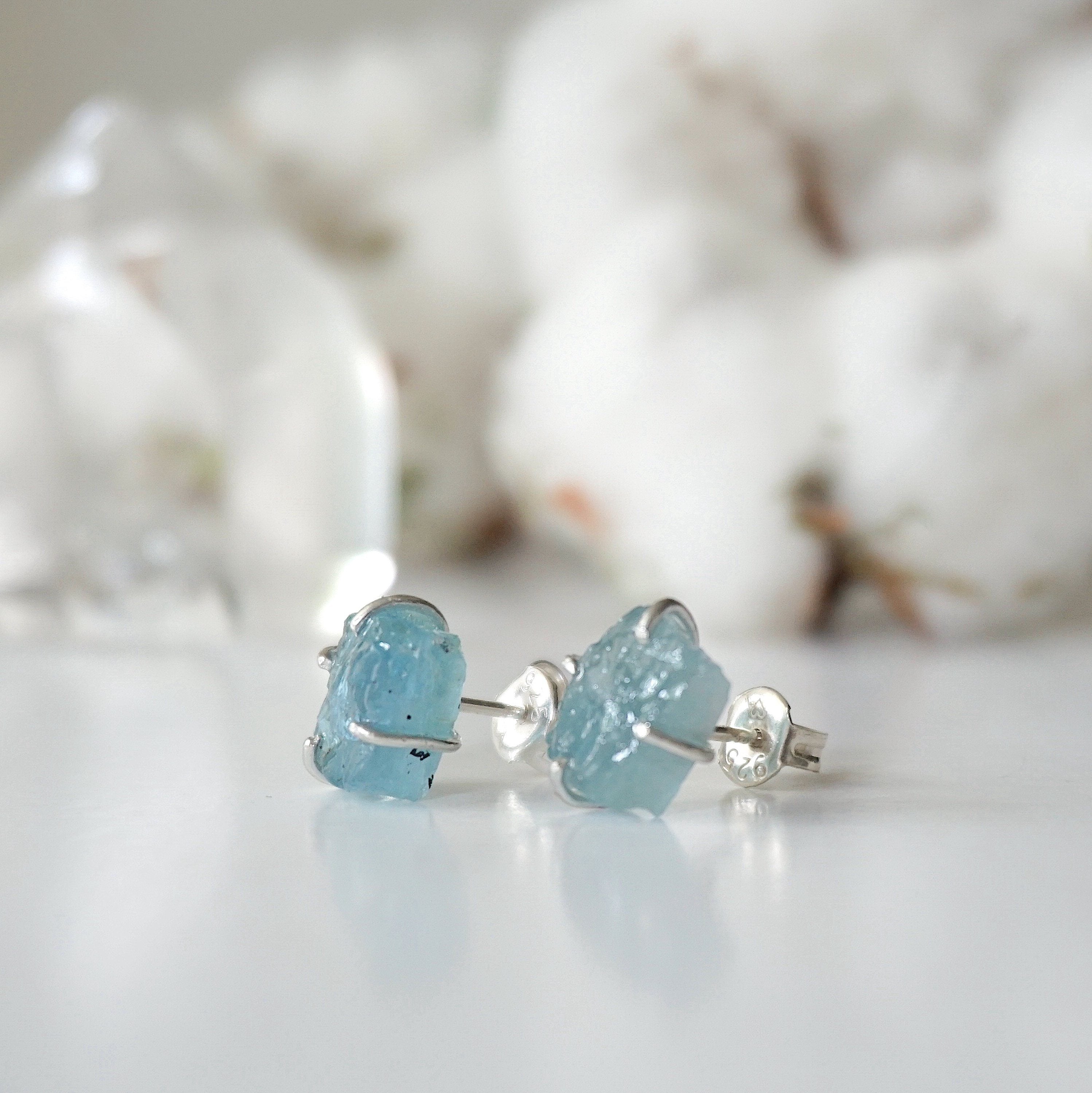 Natural Aquamarine Huggie Stud Earrings - 925 Sterling Silver Jewelry for Women - Perfect for Everyday Wear, Gift Giving & Special Occasions