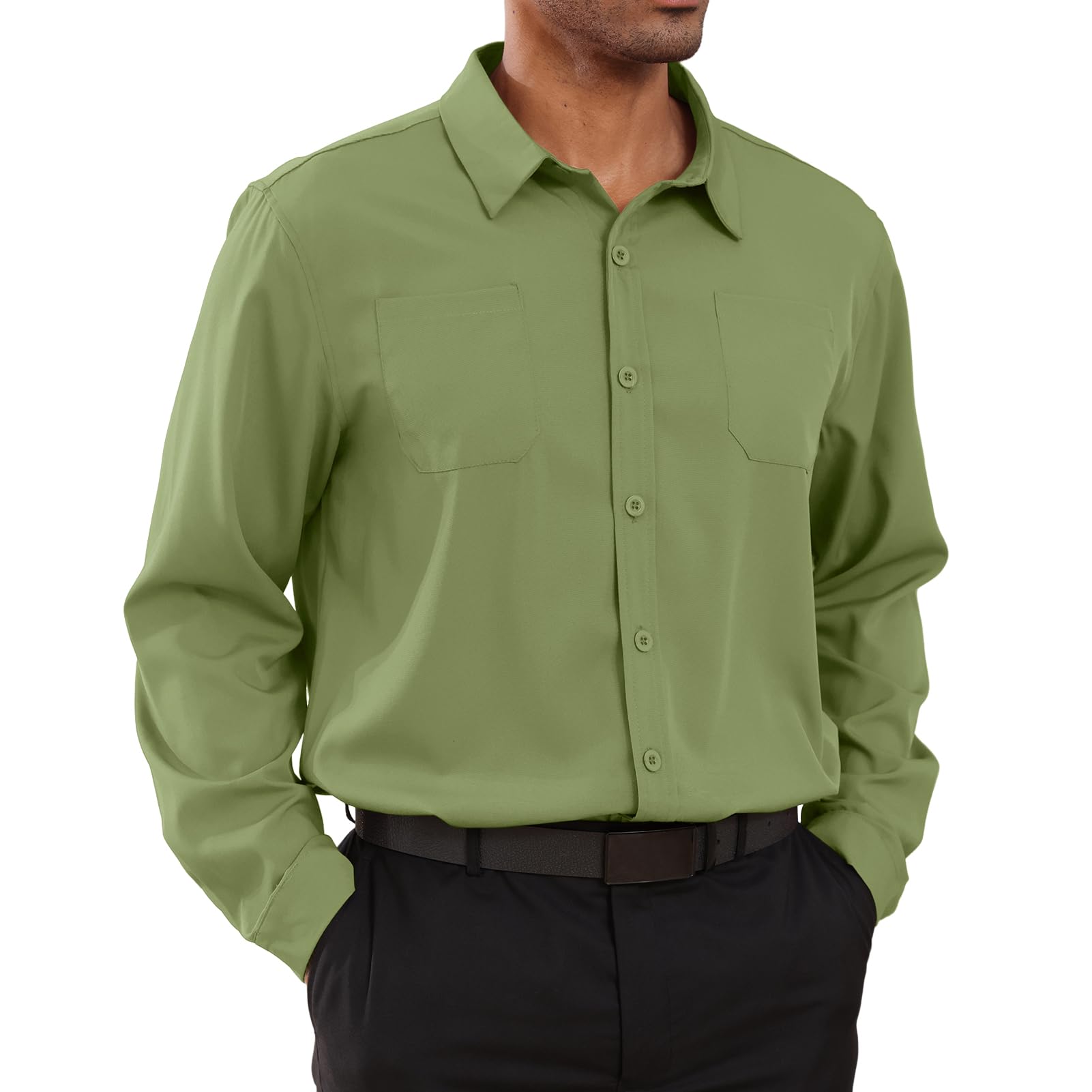 Premium Men's Dress Shirts - Solid Color Long Sleeve Button Down Shirts with Two Chest Pockets | Business Casual & Office Wear | Regular Fit Comfort for Work, Meetings & Special Occasions