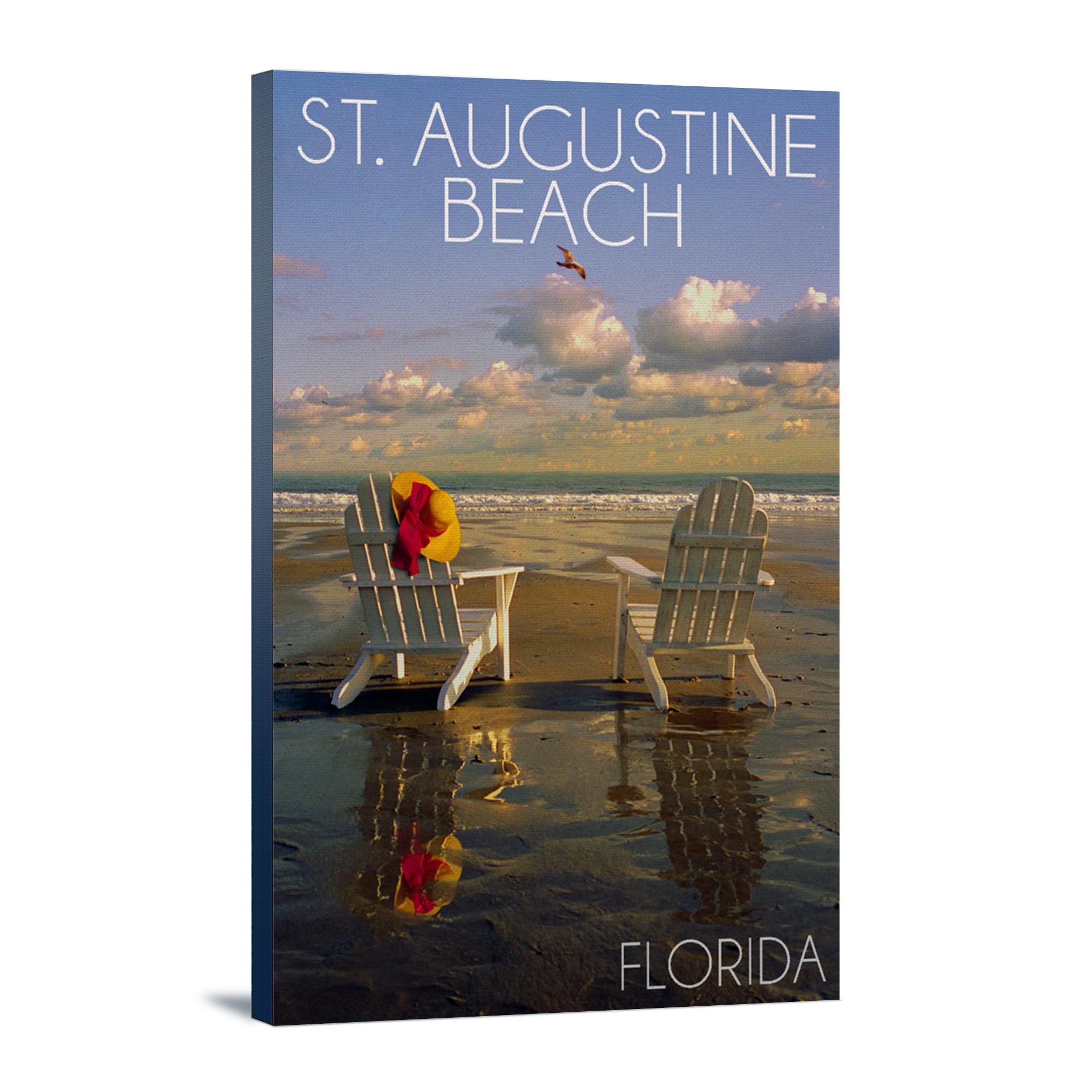 Lantern Press St. Augustine Florida Beach Adirondack Chairs Wall Art - 12x18 Wrapped Canvas Print, Coastal Home Decor for Living Room, Bedroom & Office