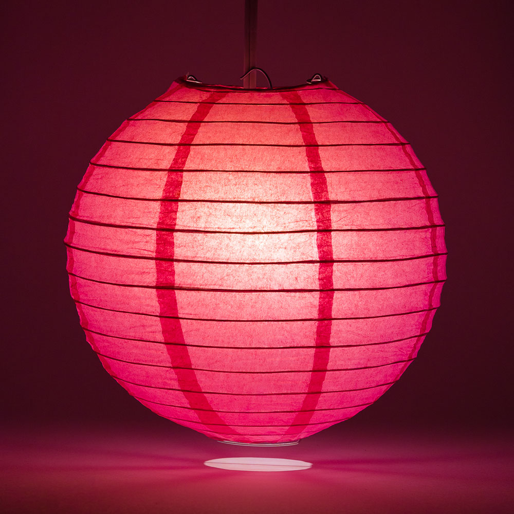 10 Pack Fuchsia Round Paper Lanterns with Even Ribbing - Hot Pink Hanging Decorations for Parties, Weddings & Home Decor (String Lights Sold Separately)