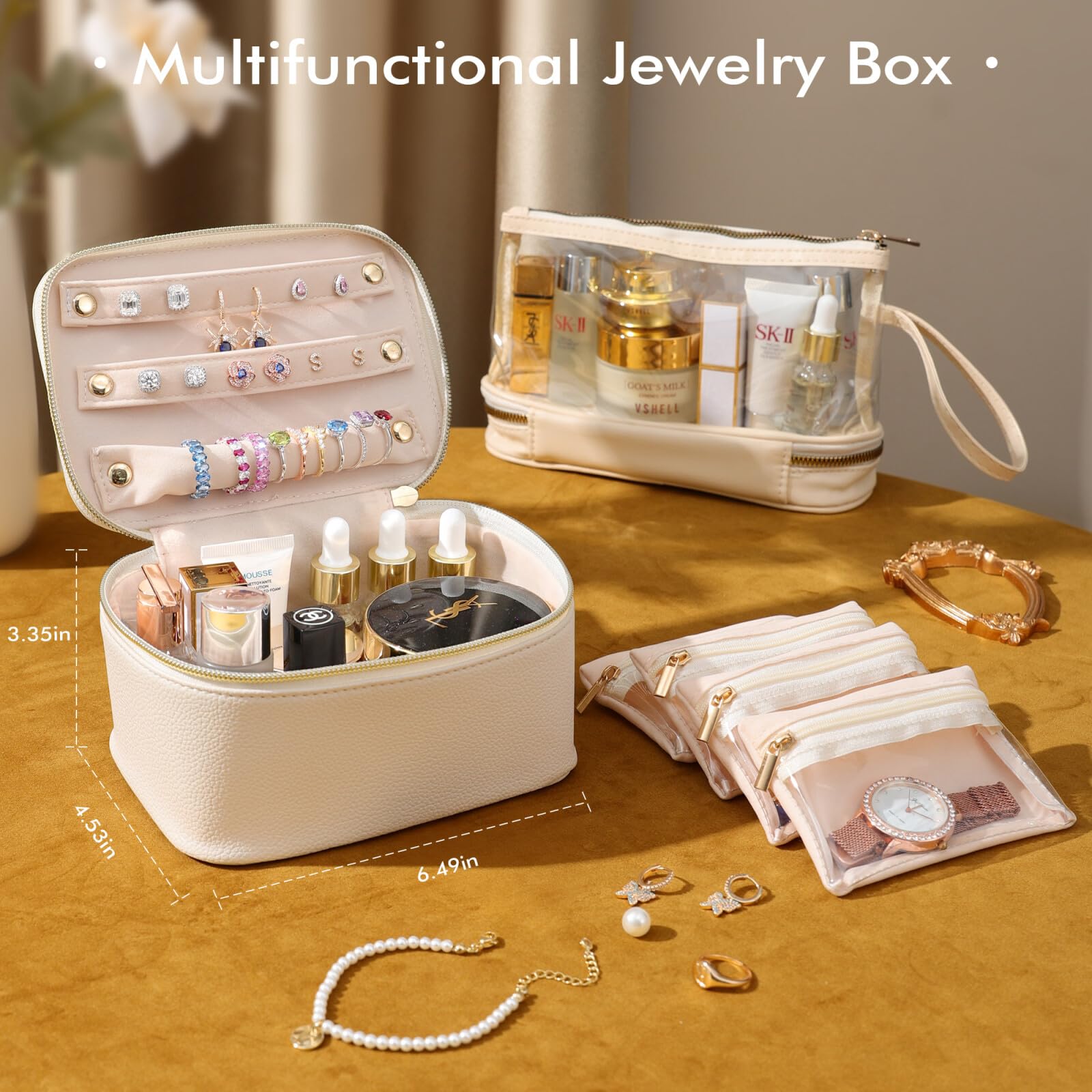 Personalized Initial Jewelry Travel Organizer Case with Makeup Bag - Perfect Gift for Women Birthday Travel Accessories | Great for Vacation, Business Trips & Daily Storage