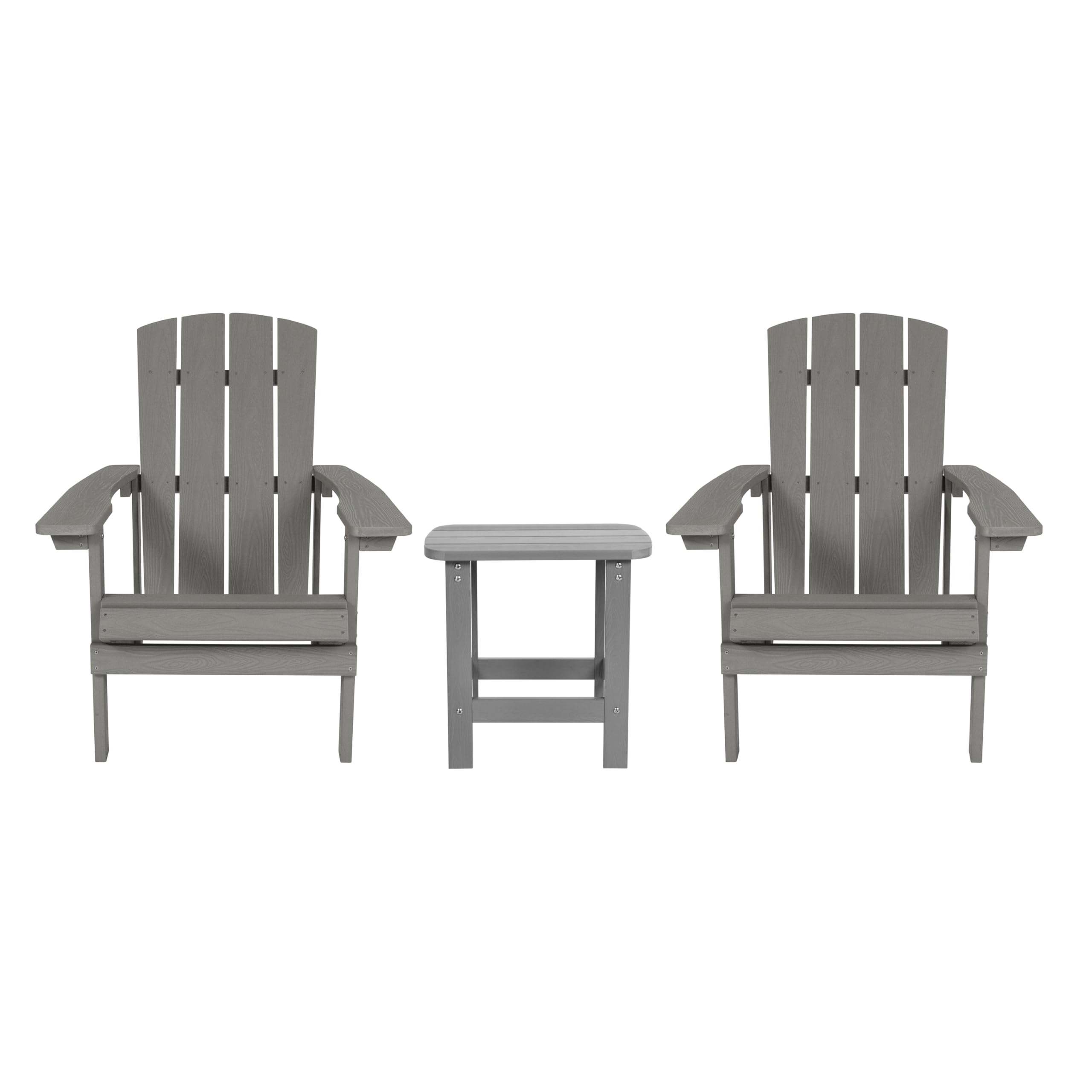 Flash Furniture Charlestown Commercial 2-Chair and Side Table Adirondack Set - Durable Gray Poly Resin - Weather-Resistant Outdoor Patio Furniture for Garden, Poolside & Backyard Relaxation