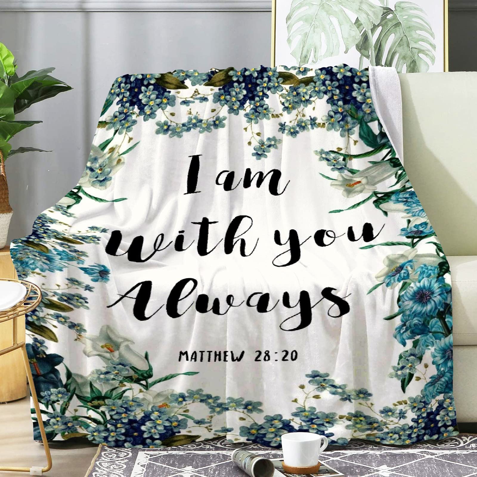 Christian Bible Verse Luke 'I Am With You' Flannel Throw Blanket - Ultra Soft Micro Lightweight Blanket for Bed, Couch & Living Room - 50