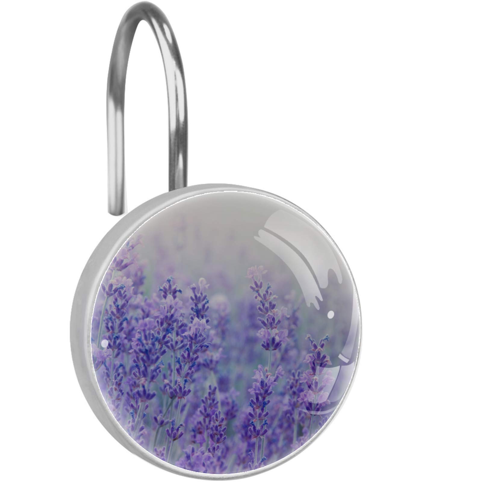 Beautiful Provence Lavender Shower Curtain Hooks Set of 12 - Resin Bathroom Hooks for Shower Curtains - Perfect for Farmhouse, Boho, French Country Bathroom Decor