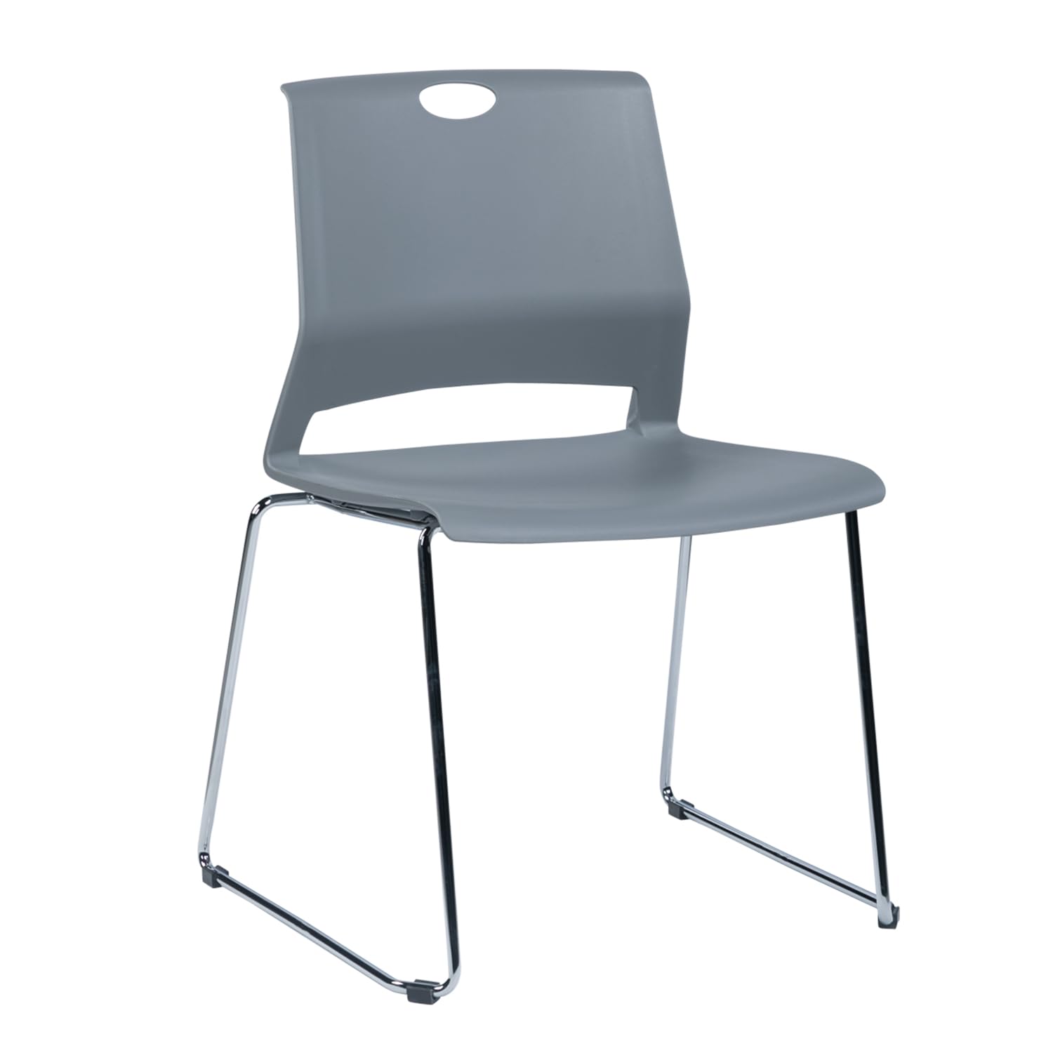 FULONG Stackable Guest Chairs Set of 4 - Armless Plastic Seat Stacking Chairs with Sturdy Metal Frame for Waiting Room, Office, Conference & Events - Gray