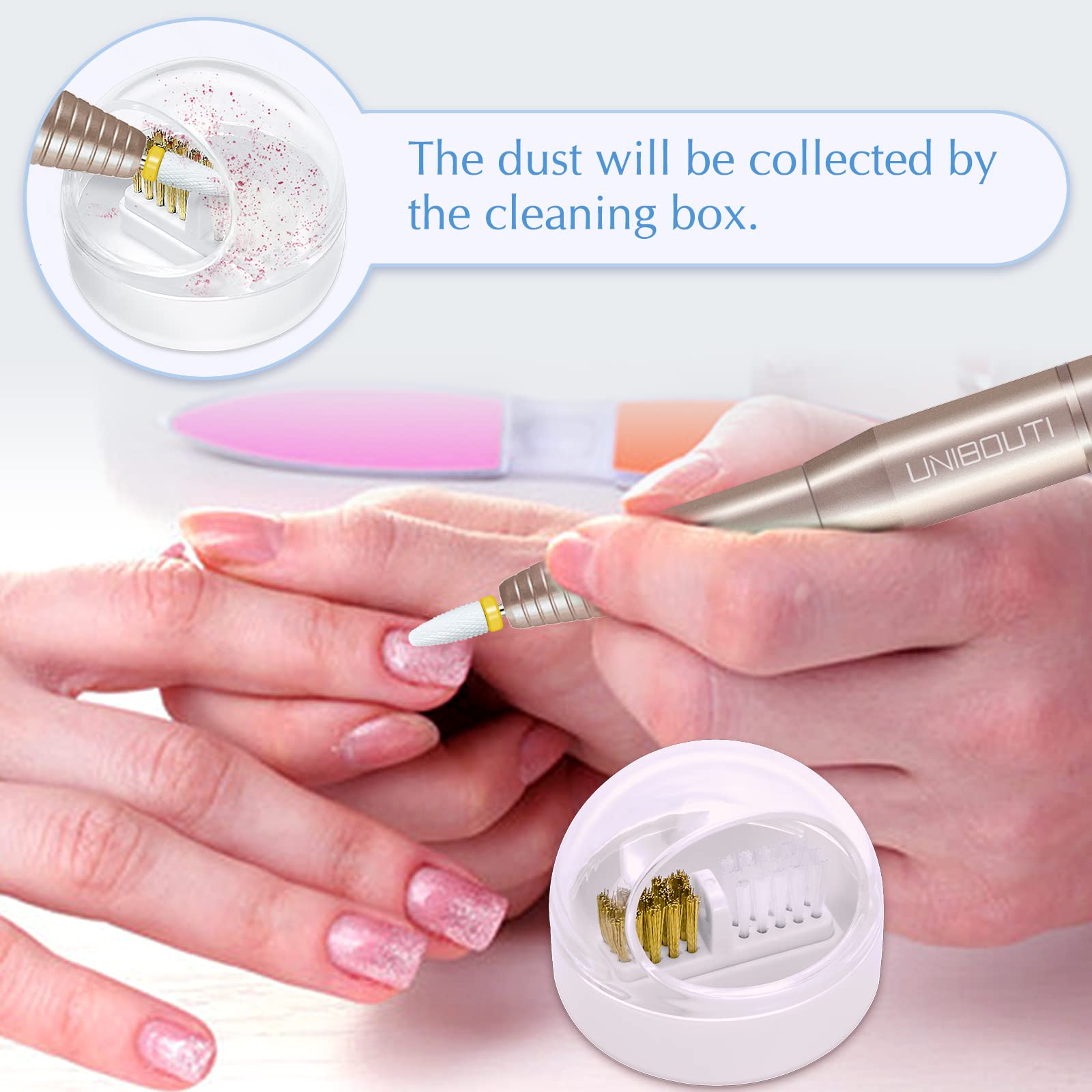 Professional Nail Drill Bits & Cuticle Cleaner Kit - Steel & Nylon Brush for Manicure & Pedicure Care