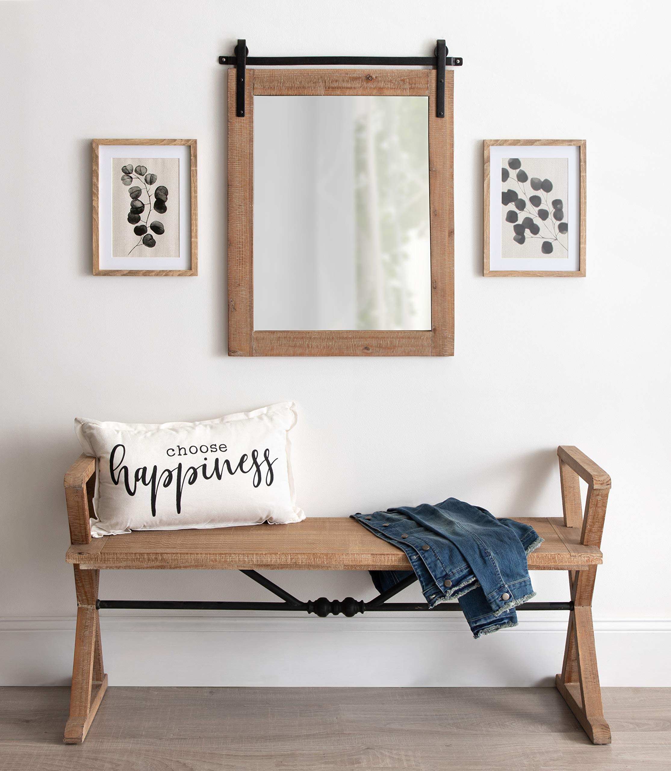 Kate and Laurel Cates 22x30 Inch Rustic Brown Wall Mirror - Farmhouse Barn Door Design for Living Room, Bedroom & Entryway Decor