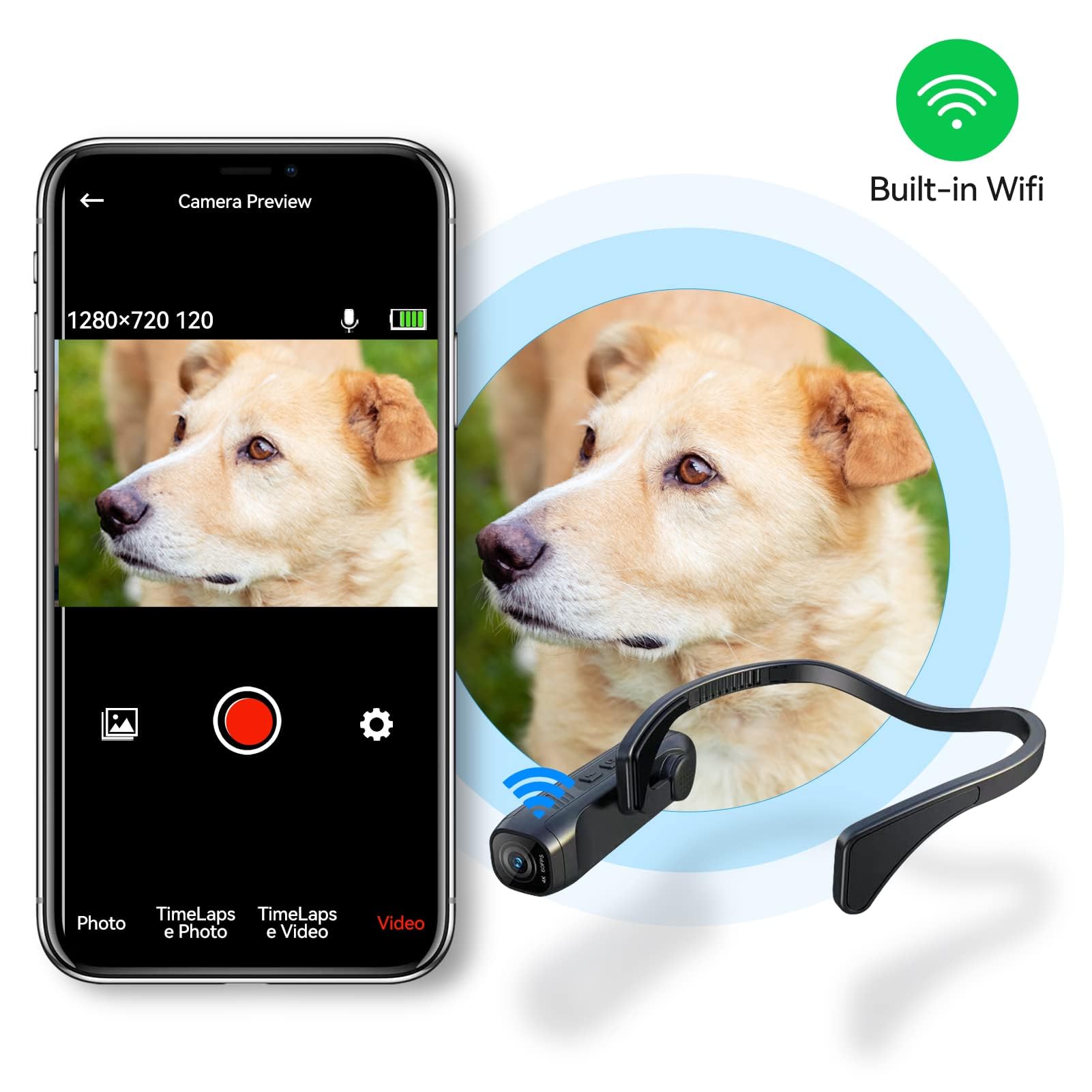 4K WiFi Head Mounted Camera - CAMMHD Hands-Free Wearable Vlog Camcorder with Anti-Shake & 2200mAh Battery, APP Remote Control (64GB) - Perfect for Outdoor Adventures, Sports Recording, Travel Vlogging, and Hands-Free Filming