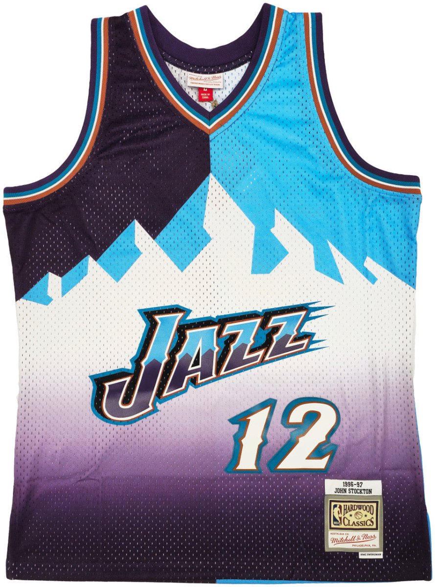 John Stockton Autographed Utah Jazz 1996-97 Mitchell & Ness Hardwood Classics Swingman Split Jersey - Perfect for NBA Memorabilia Collectors & Jazz Fans