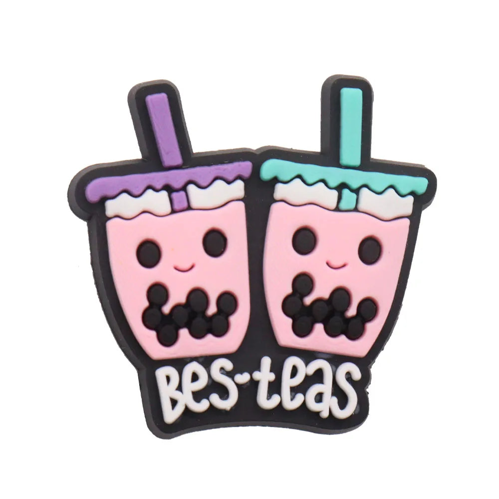 1PCS PVC Shoe Charms - Cute Bubble Tea Drink Rabbit Heart Sandals Decoration for Wristbands & Slippers | Fun Accessories for Kids, Girls Gift Ideas | Perfect for DIY Crafts, Party Favors & Fashion Styling