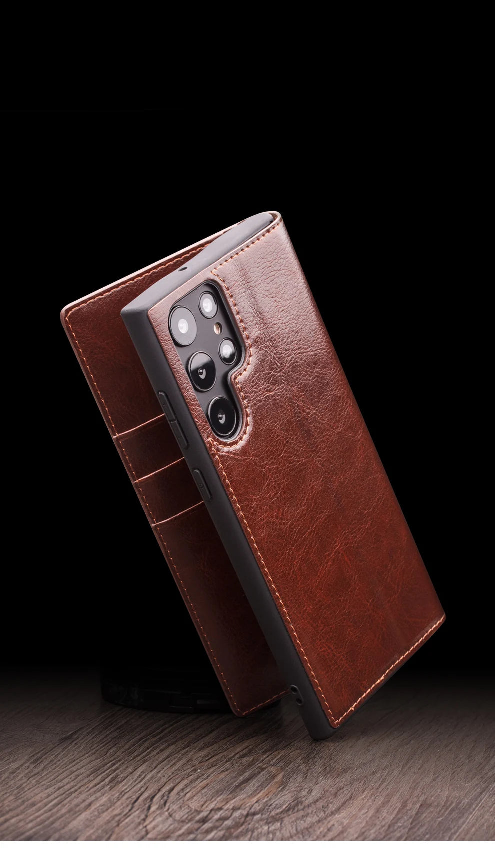 Samsung Galaxy S25 Qialino Genuine Leather Wallet with Card Slots - Retro Style for Men & Women - Perfect for Everyday Use, Travel, and Business
