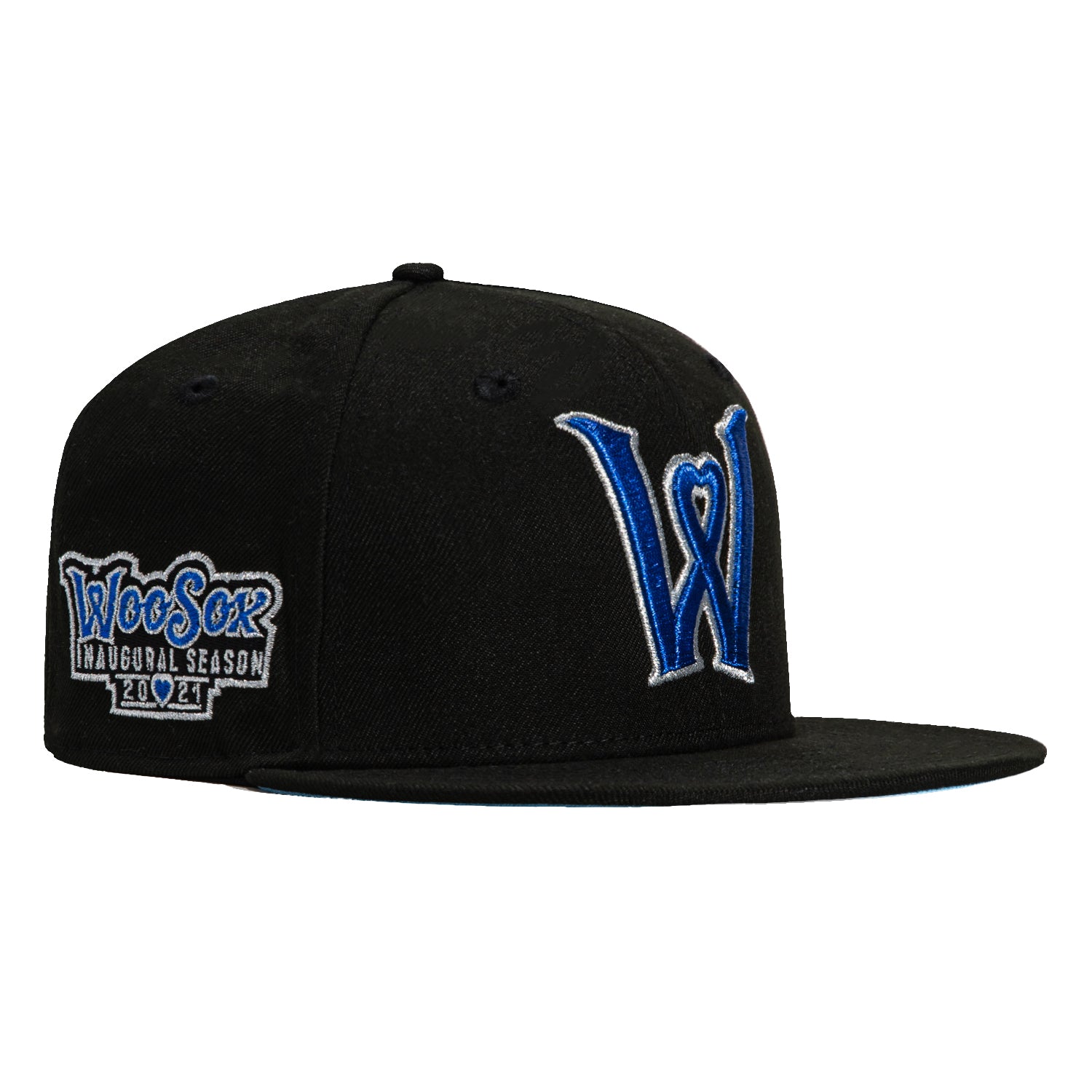 New Era 59Fifty Worcester Woo Sox Inaugural Season Patch Hat - Black, Royal, Metallic Silver - Official Baseball Cap for Fans & Collectors - Perfect for Games, Sports Events & Casual Wear