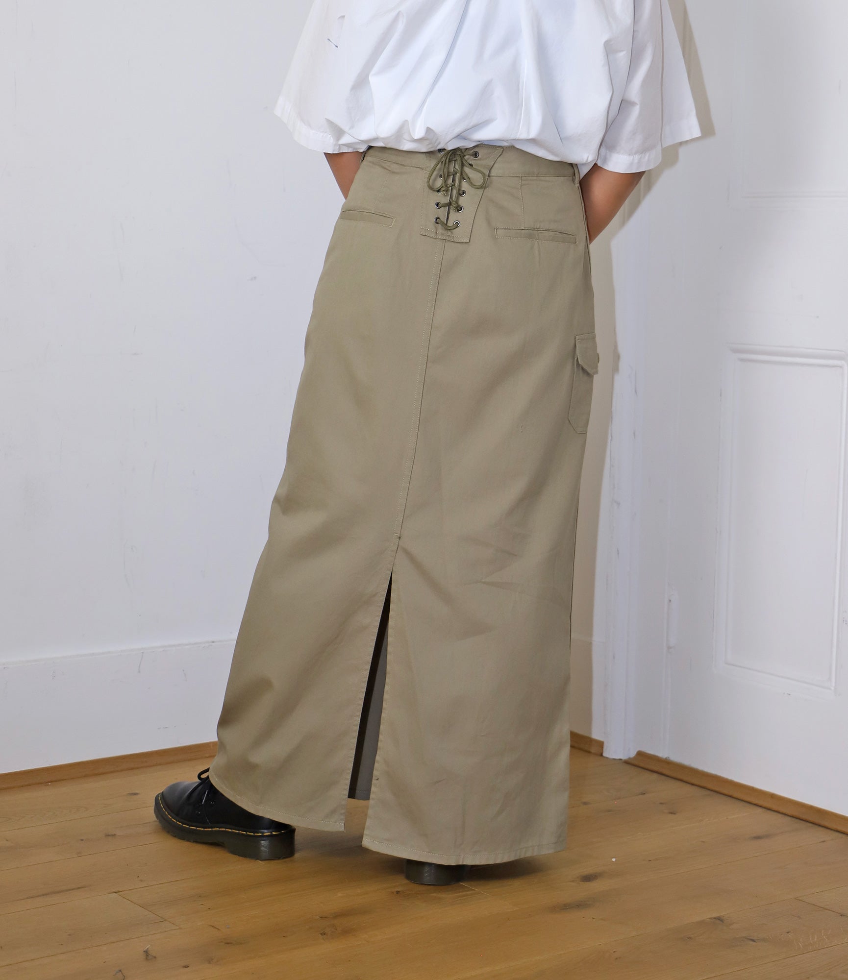 Lace Up Skirt Women's Khaki 6.5oz Flat Twill - Casual Summer Skirt for Beach, Date Night & Boho Outfits
