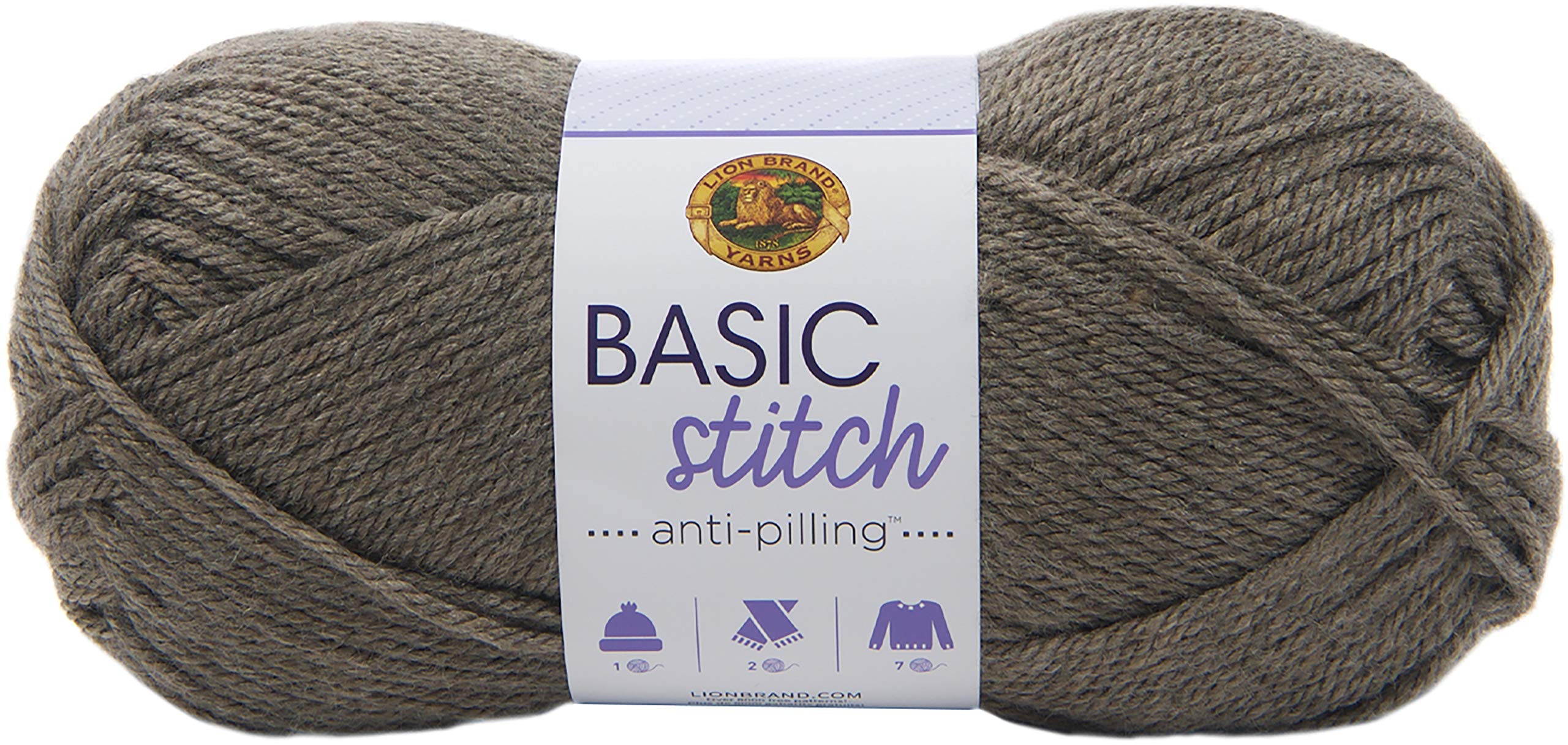 Lion Brand Yarn Basic Stitch Anti-Pilling Knitting & Crochet Yarn - 1 Pack Taupe Heather - Perfect for Scarves, Blankets & DIY Crafts