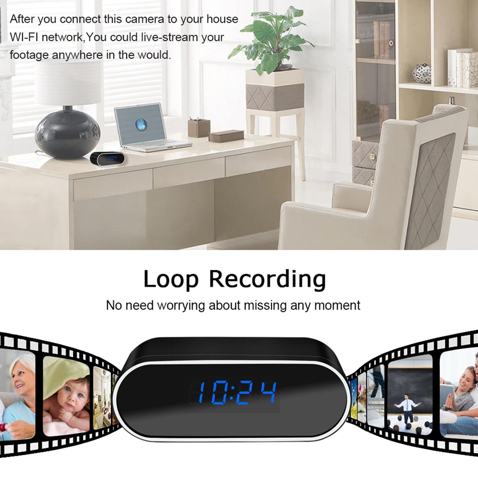 FKINGLRK WiFi Mini Spy Hidden Alarm Clock Camera - Full HD 1080P Wireless Security Camera with Motion Detection & Night Vision for Home, Office, Baby Monitor, Nanny Cam, and Secret Surveillance