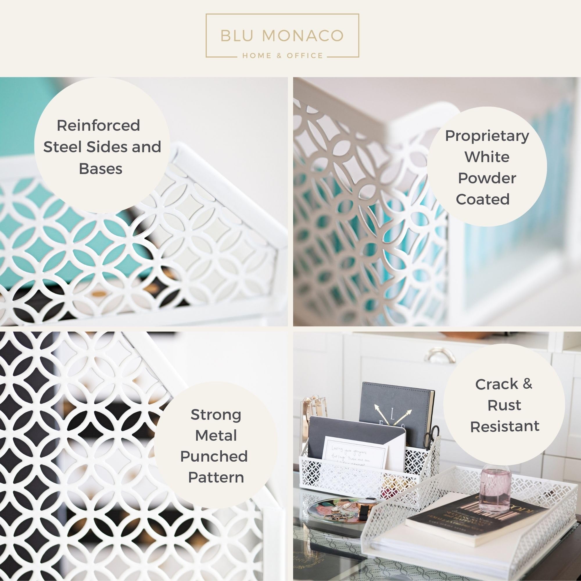 BLU MONACO White Desk Organizer Set - 6-Piece Office Desk Accessories for Mail, Sticky Notes, Pens, Magazines & Documents | Perfect for Home Office, Study Desk & Workspace Organization