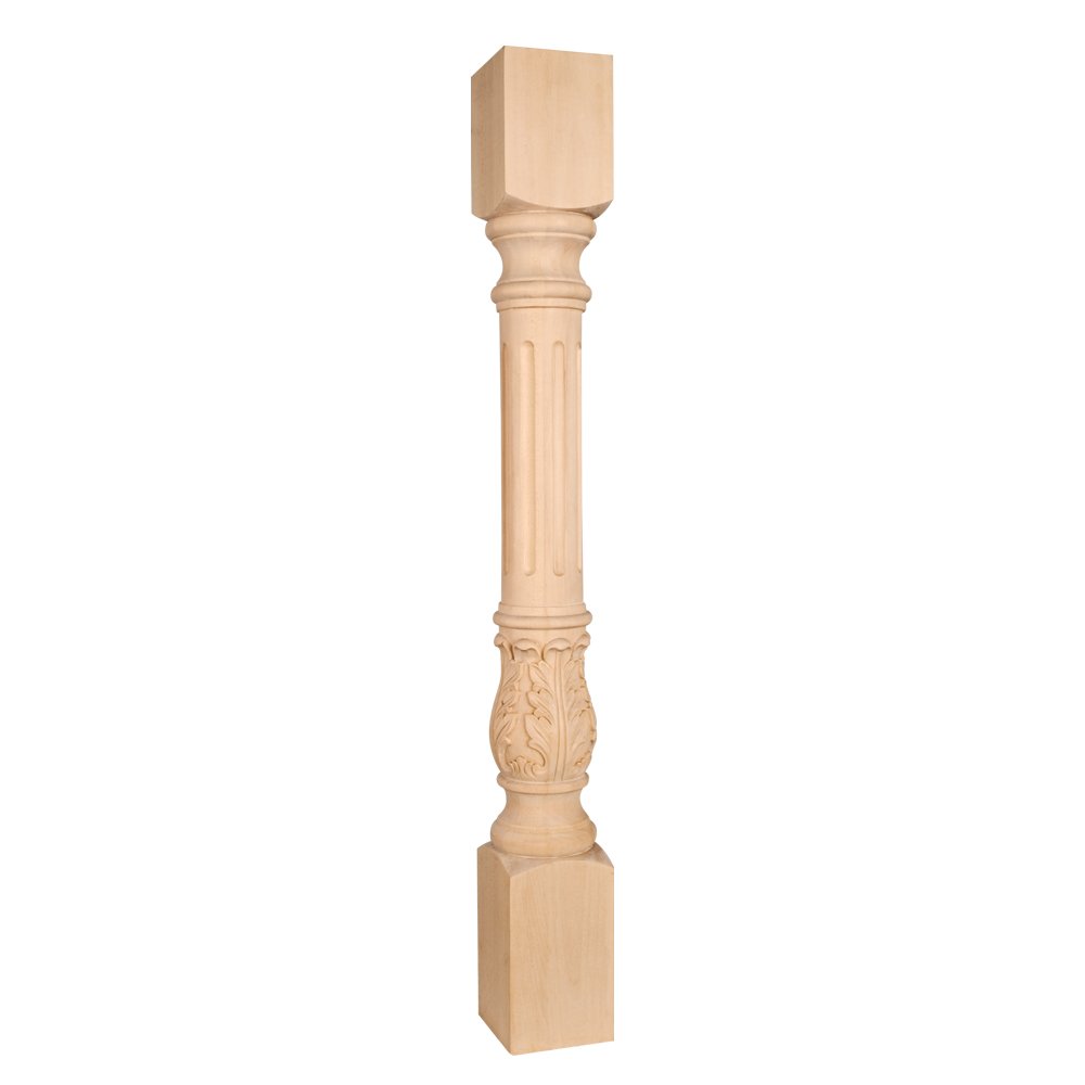 Hard Maple Wood Post with Reed Pattern - Island Leg Home Decor for Living Room, Bedroom & Office | 2-3MP Natural Wooden Column