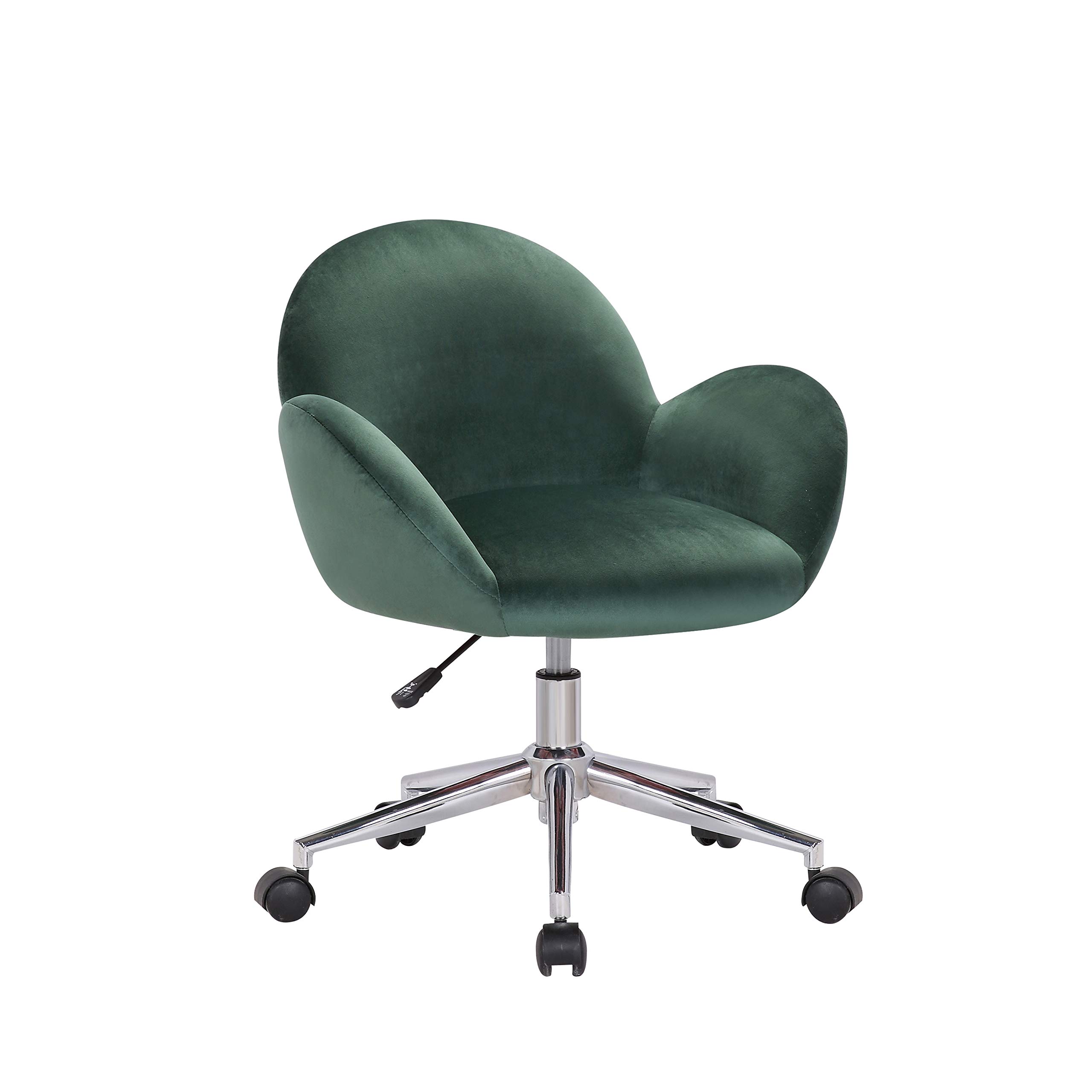 Porthos Home Quon Swivel Office Chair - Soft Velvet Upholstery, Adjustable Height, Rounded Low Back & Chrome Metal Base with Castor Wheels - Ergonomic Desk Chair for Home Office, Study Room or Workspace
