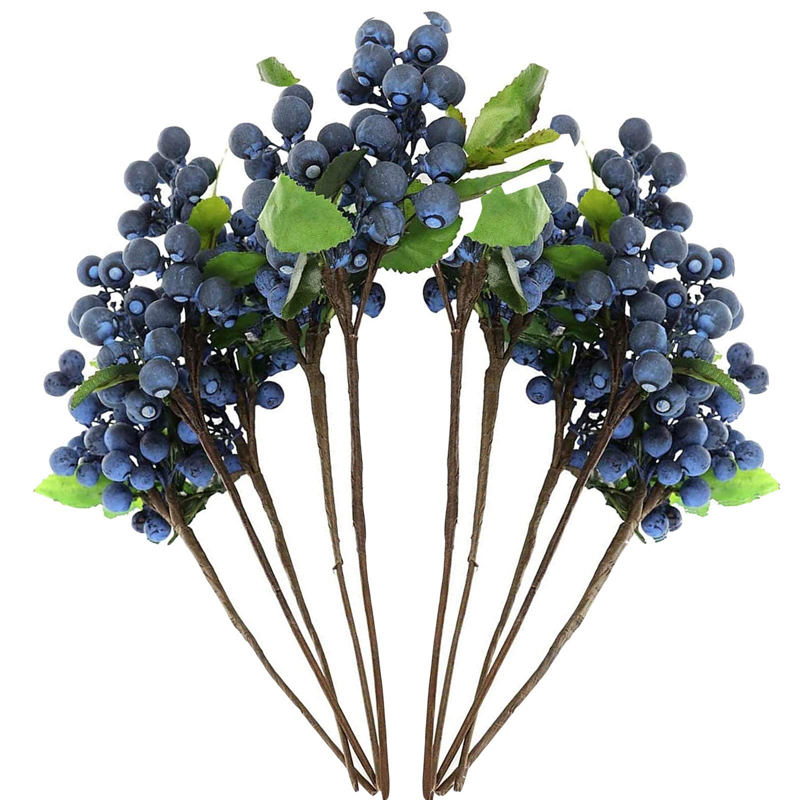 GREENSTORE Artificial Blueberry Fruit - 10 Pcs Realistic Fake Blueberries, Silk Flowers for Wedding Centerpieces, Office Desk Decor, Living Room Arrangements & California Style Home Decor